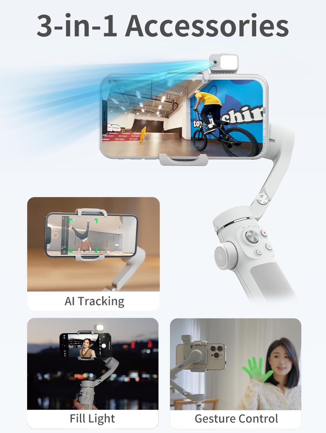 FeiyuTech VB4SE 3-Axis Smartphone Gimbal Stabilizer Kit with LED Light & AI Tracking Module, Storage Case - Perfect for TikTok Reels, YouTube Videos & Vlogging