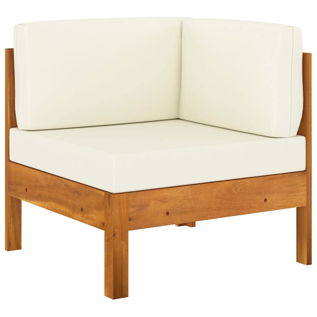 SKM Corner Sofa with Cream White Cushions & Solid Acacia Wood Frame - Modern L-Shaped Sectional Couch for Living Room, Lounge, and Family Room Comfort