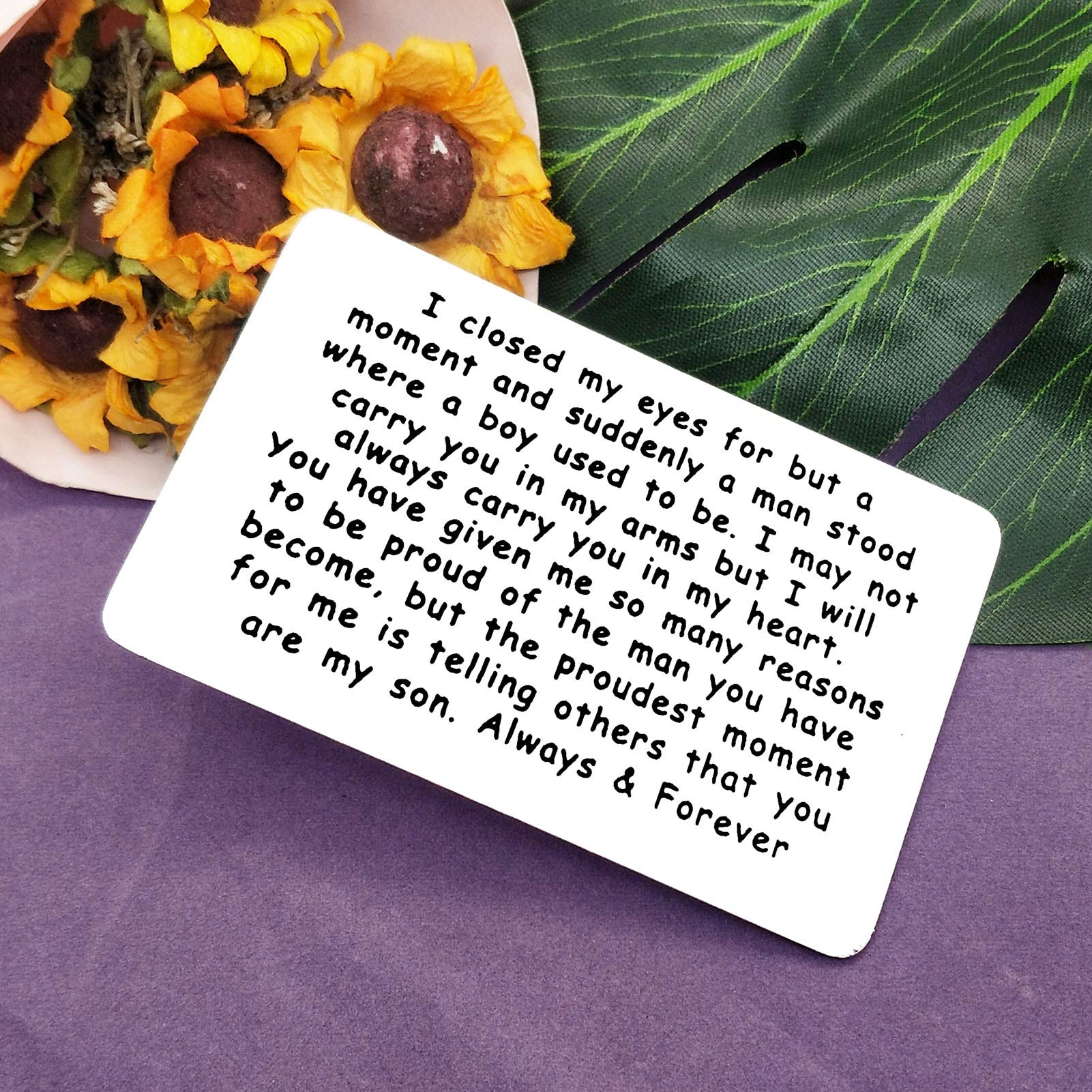 Vadaka Metal Wallet Insert Card - Inspirational Gift for Son from Mom - Perfect for Birthday, Graduation, Wedding & Encouragement - Engraved Keepsake for Daily Motivation & Special Occasions