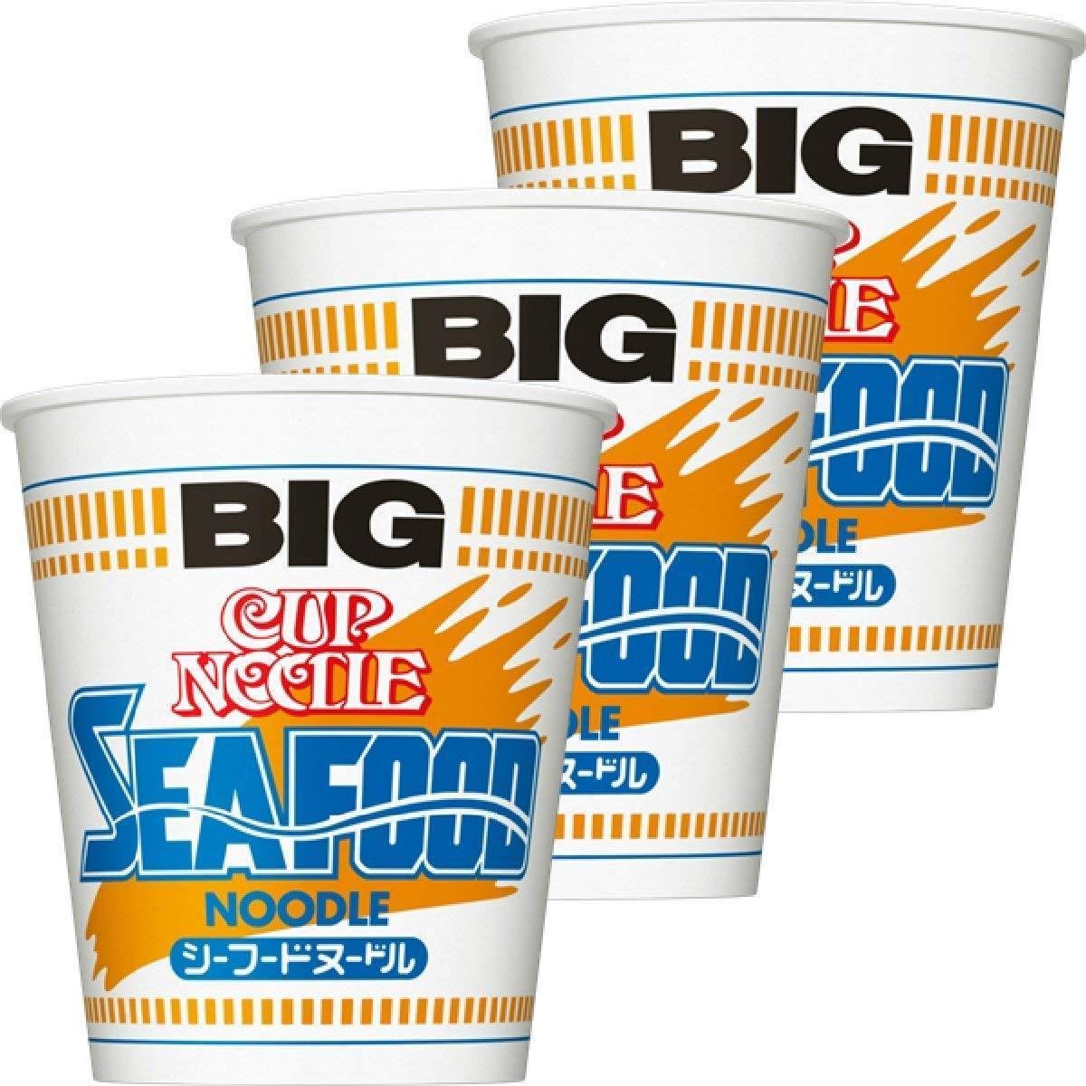 Nissin Instant Cup Noodles Seafood Flavor BIG - Pack of 3 | Quick & Easy Microwave Meal for Office Lunch, College Dorm Snacks & Emergency Food Supply