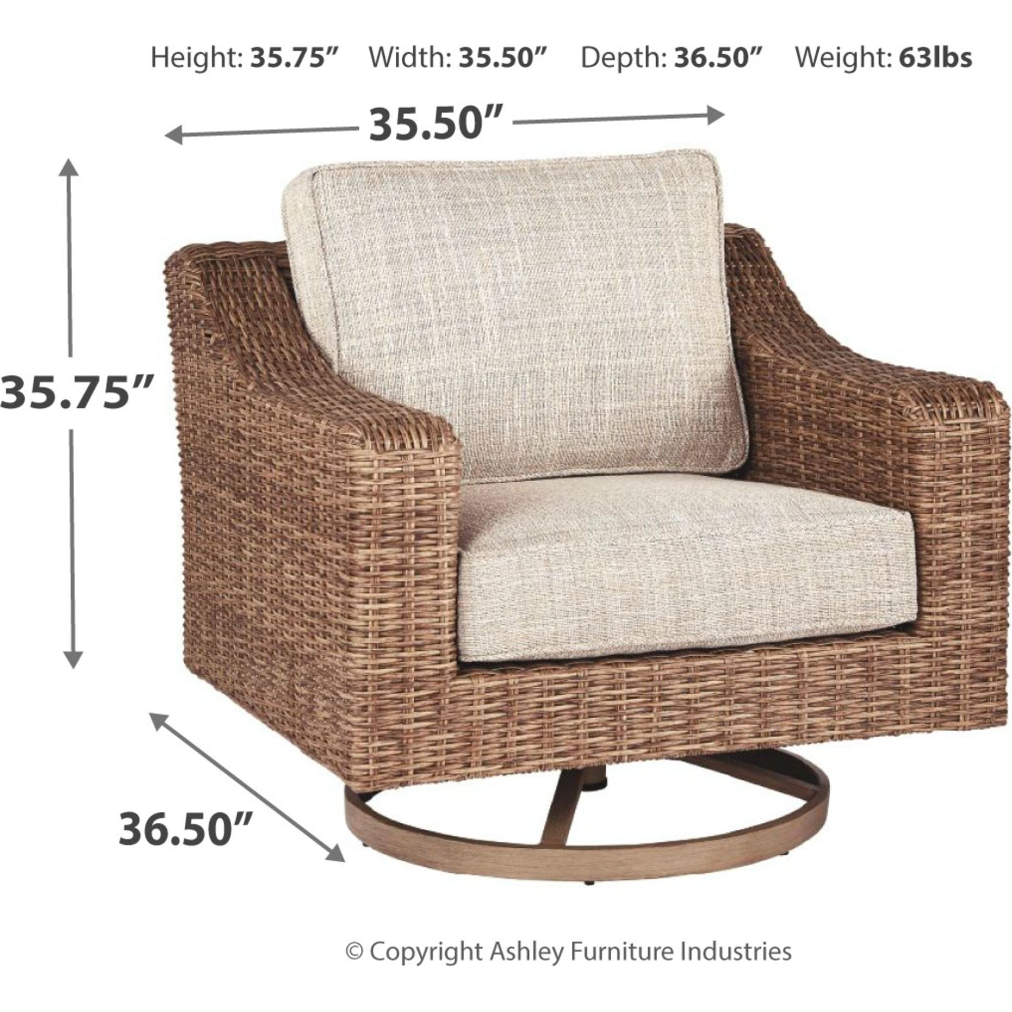 Beachcroft Outdoor Swivel Lounge Chair with Cushion - White/Beige - Perfect for Patio, Poolside, Garden & Backyard Relaxation