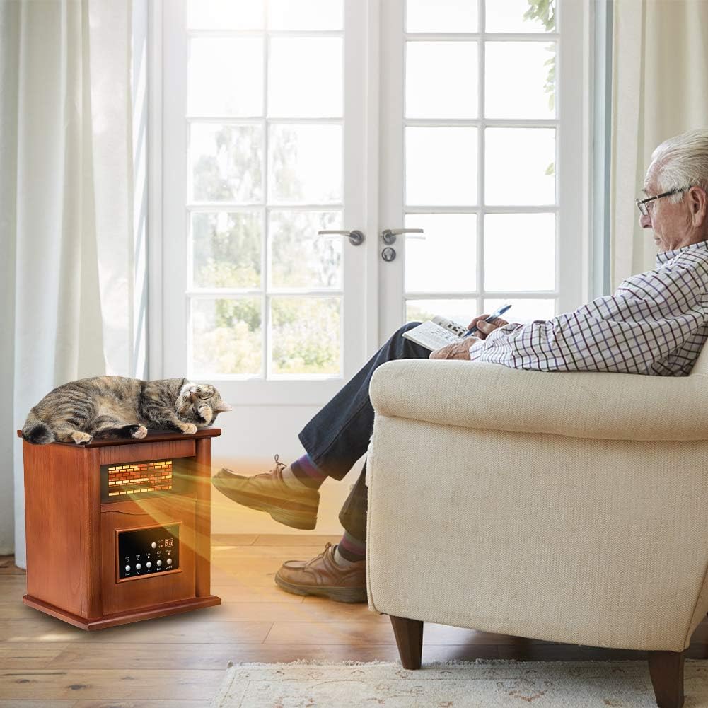 1500W Electric Infrared Space Heater with Remote Control - Quartz Indoor Heater with Tip-Over & Overheat Protection, 3 Heat Settings & 12H Timer - Perfect for Large Rooms, Basements, Offices & Winter Home Heating