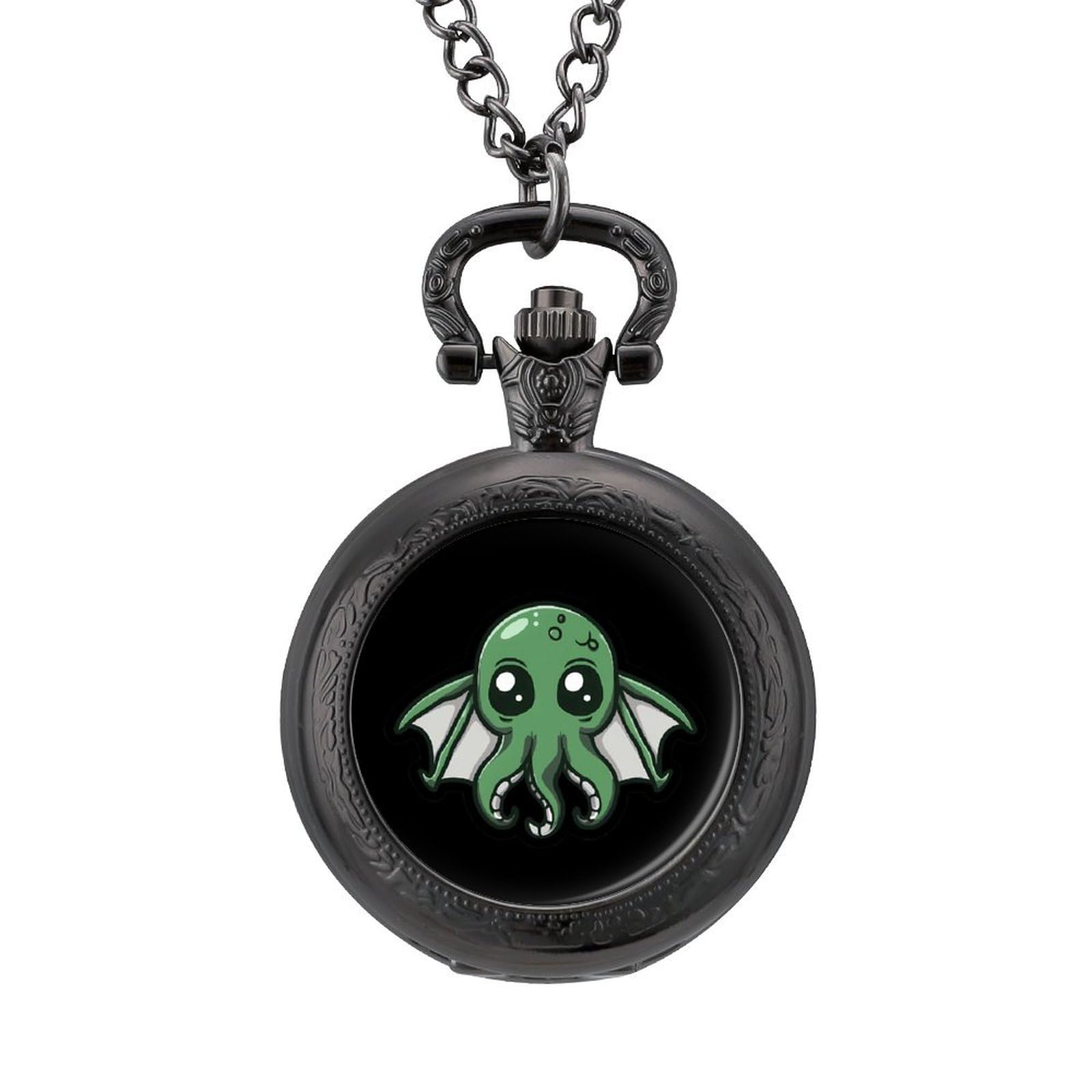 Vintage Cthulhu Pocket Watch with Numerals Scale - Quartz Movement Necklace Pendant & Chain - Perfect for Steampunk Cosplay, Gothic Fashion, and Unique Gift Giving