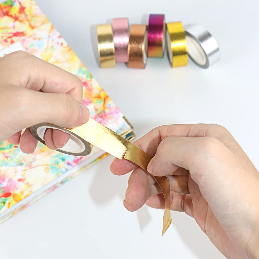 AxeWoodz 3 Rolls Gold Foil Washi Tape Set - Decorative Adhesive Paper Tape for Gift Wrapping, DIY Crafts, Scrapbooking, Journaling & Home Decor - Perfect for Party Invitations, Card Making and Bullet Journal Supplies