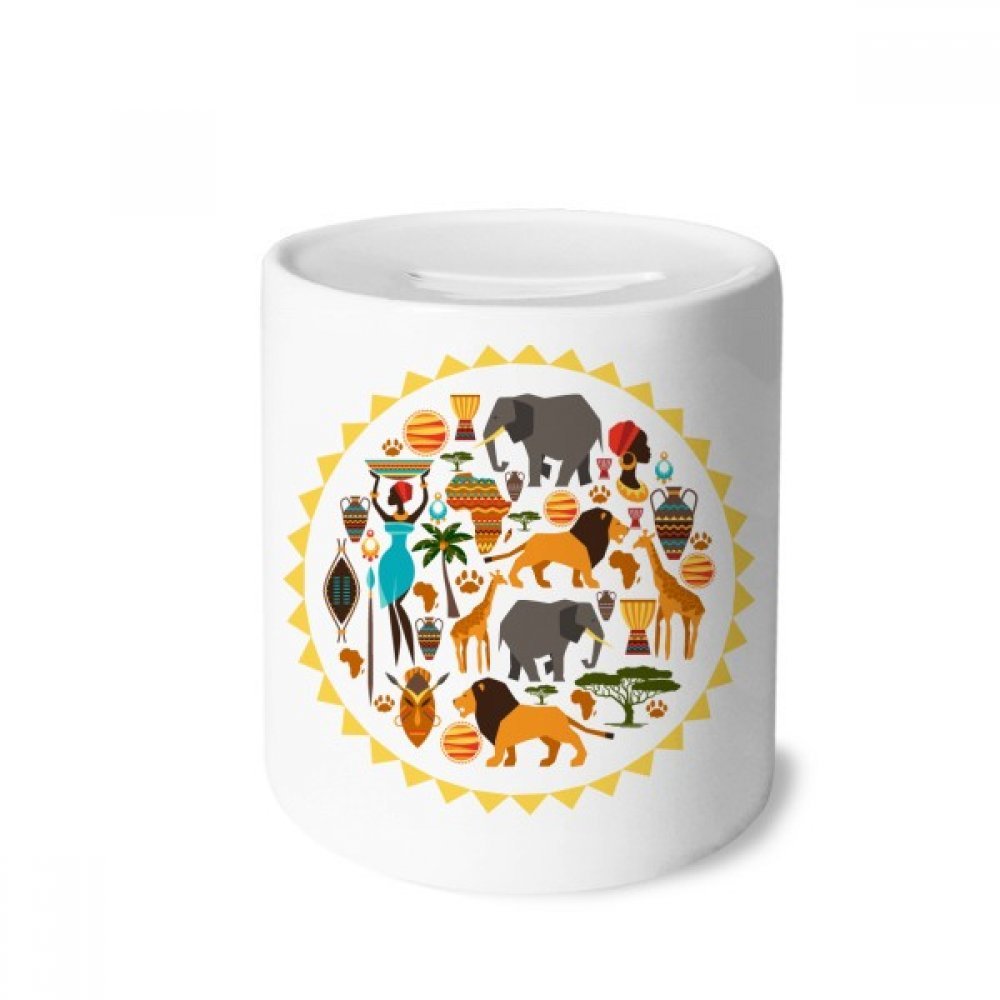 DIYthinker African Wildlife Ceramic Coin Bank - Elephant, Lion, Giraffe Animal Money Box for Savings, Unique Piggy Bank Gift for Kids & Adults | Perfect for Home Decor, Birthday Presents & Coin Collecting