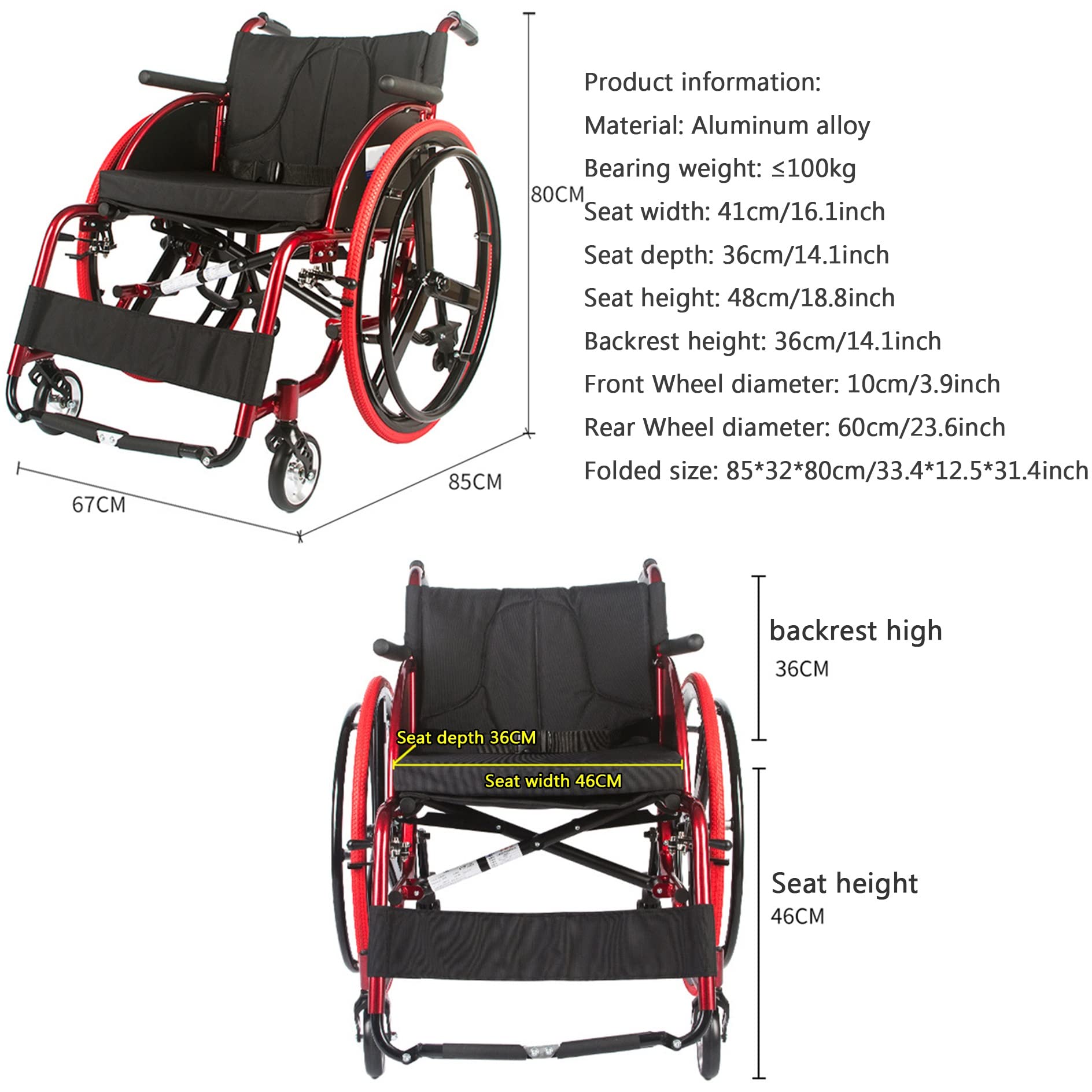 Foldable Self-Propelled Lightweight Aluminum Wheelchair for Adults - 16