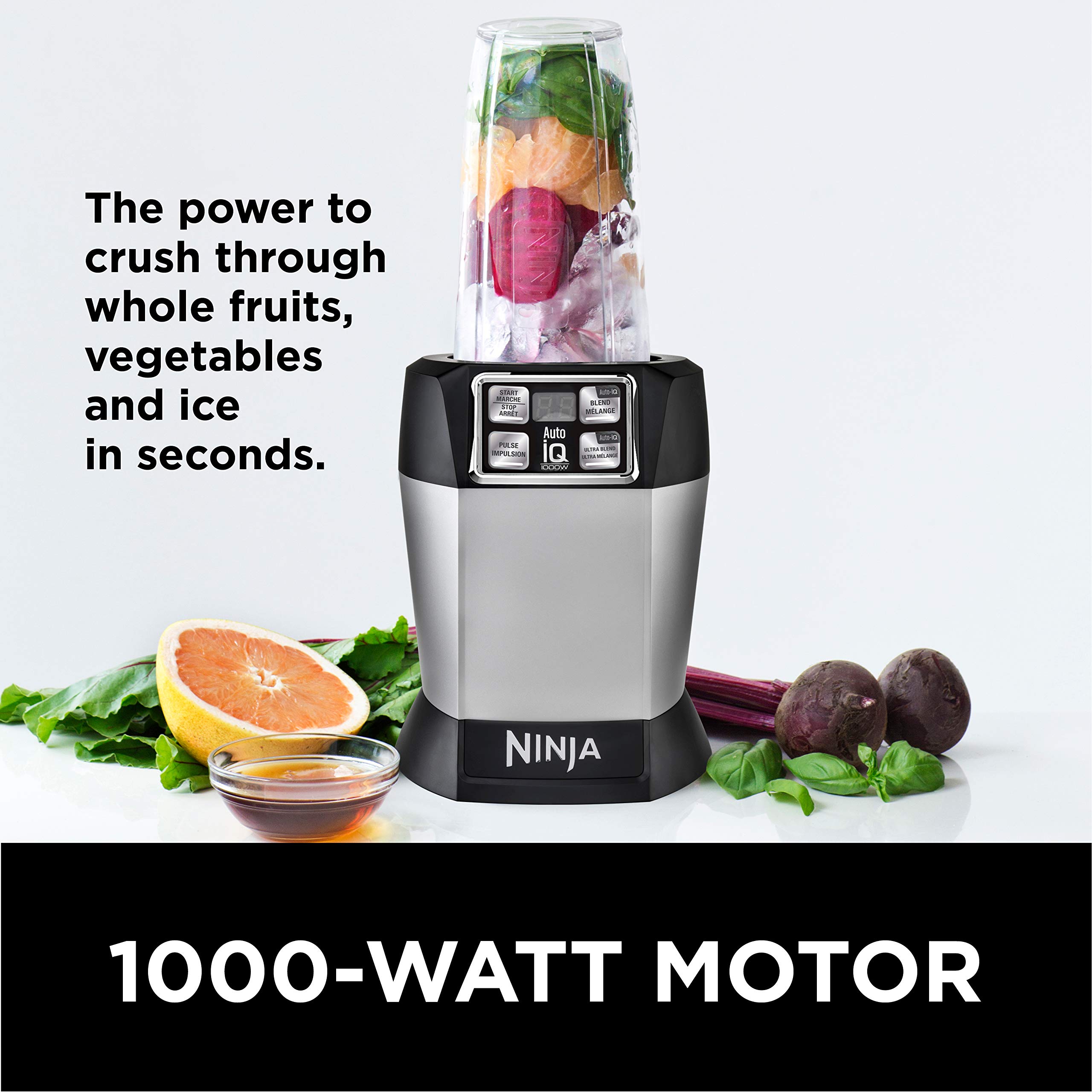 Ninja BL481C Nutri-Ninja Auto-iQ Technology Blender - 1000W High-Power Countertop Blender for Smoothies, Shakes & Food Prep (Silver, Canadian Version) - Perfect for Healthy Breakfasts, Post-Workout Drinks & Meal Prepping