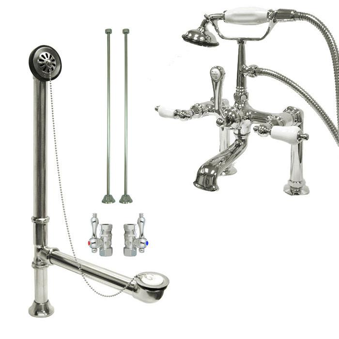 Chrome Deck Mount Clawfoot Bathtub Faucet with Hand Shower - CC106T1 System | Vintage Style Bathroom Fixture for Freestanding Tubs | Perfect for Spa-Like Relaxation and Bathroom Renovations