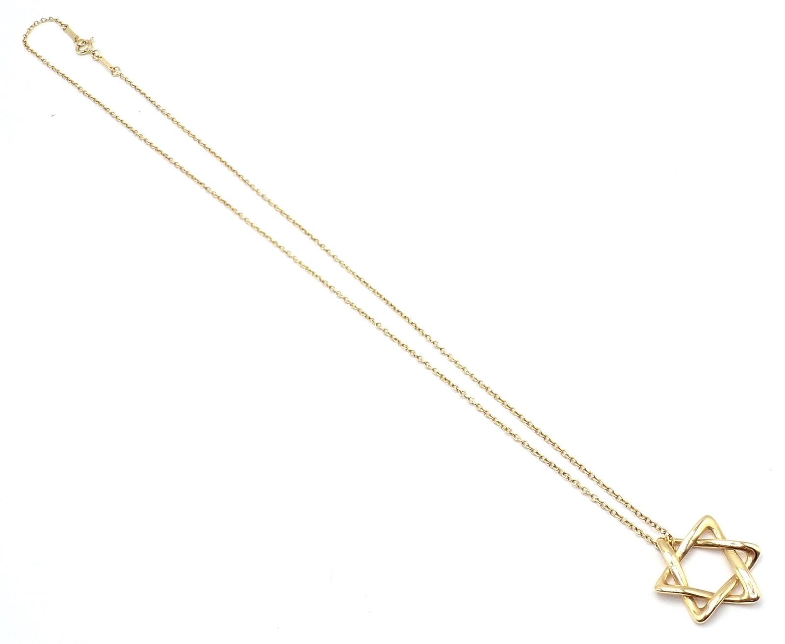 Authentic Tiffany & Co Peretti 18k Yellow Gold Star of David Pendant Necklace - Elegant Jewish Jewelry Gift for Women, Perfect for Hanukkah, Bar Mitzvah & Special Occasions