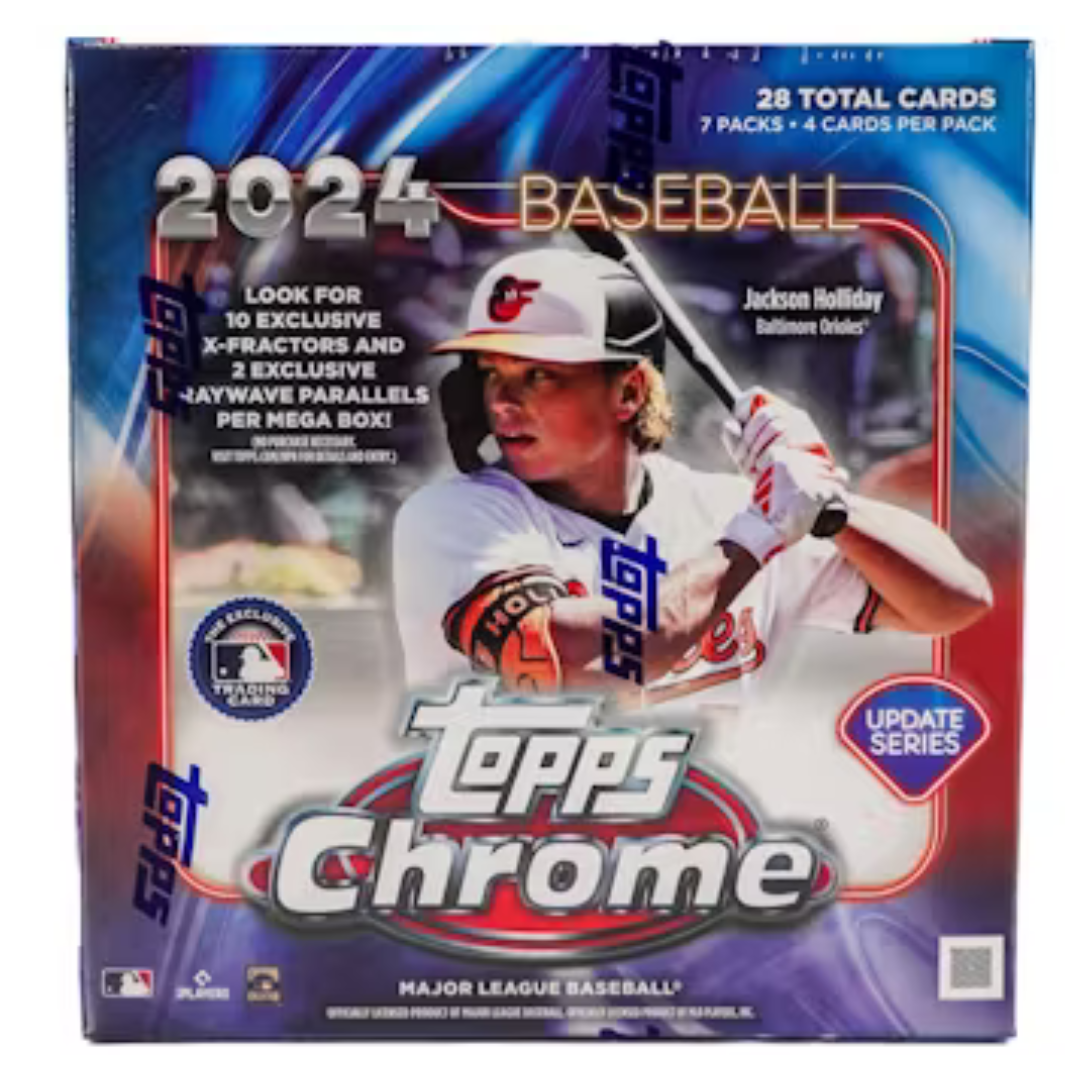 2024 Topps Chrome Update Series Baseball Mega Box - 24 Packs, 288 Cards - Collectible Baseball Cards for Fans & Players - Perfect for Trading, Collecting & Gifting