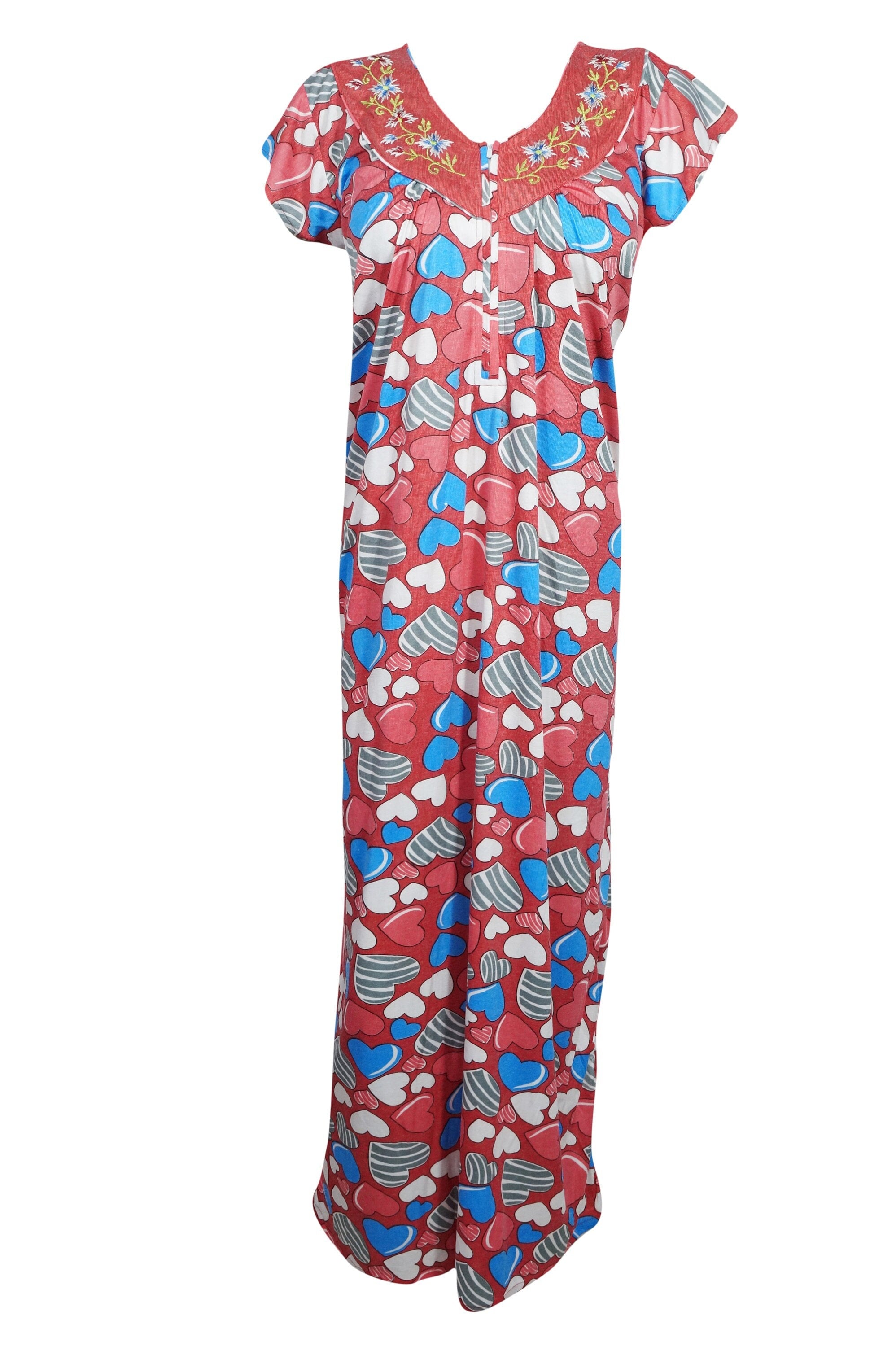 Stylish Red & Blue Printed Maxi Dress - Loose Flowy Caftan for Women | Perfect for Beach Vacations, Summer Outings & Boho Fashion
