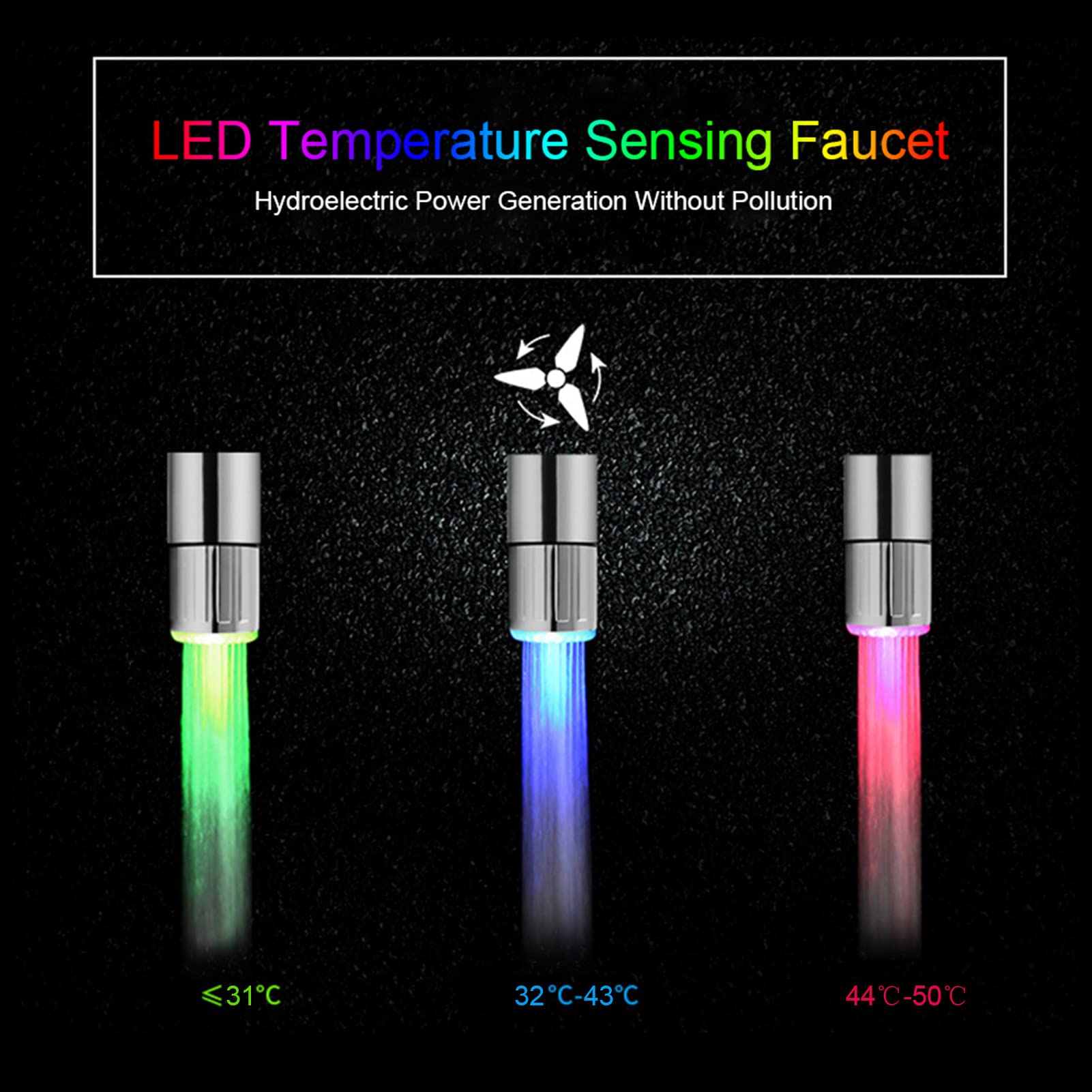 Smart LED Faucet Light - 3-Color Temperature Sensing Water Tap with Auto Color Changing for Kitchen & Bathroom Sink - Perfect for Night Use, Kids' Bath Time & Water Conservation Awareness