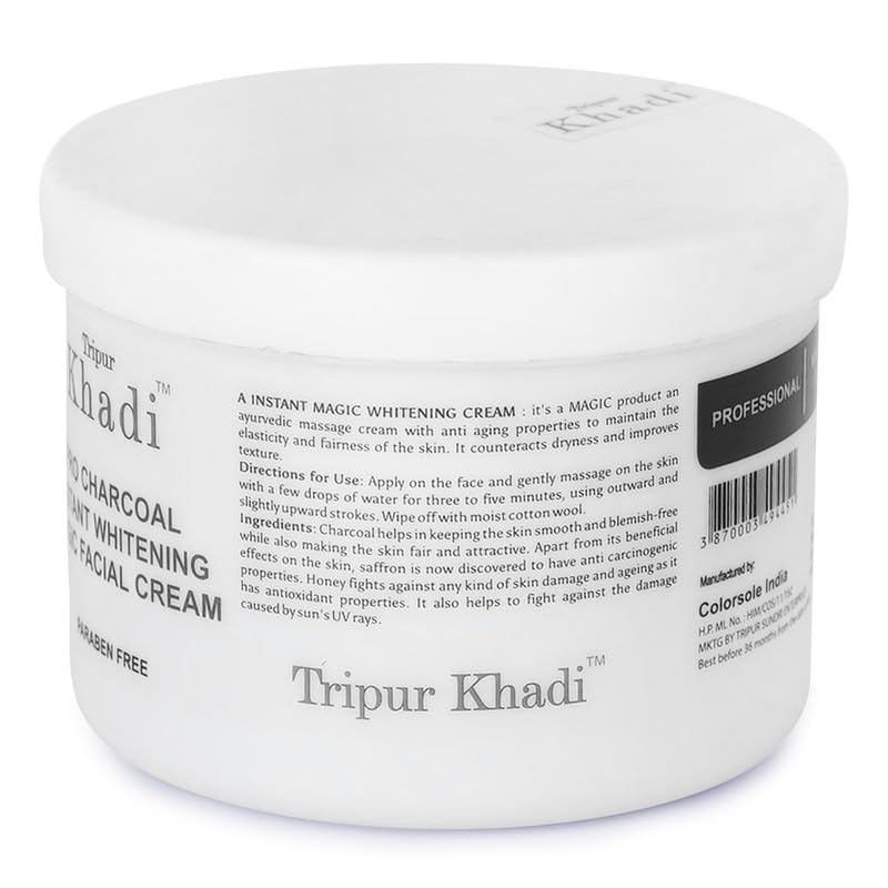 Tripur Khadi Kesar Extract & Pro Charcoal Instant Whitening Facial Cream Combo - 2 Pack (200g Each) | Brightening & Detoxifying Face Care for Glowing Skin | Perfect for Daily Skincare Routine & Special Occasion Prep