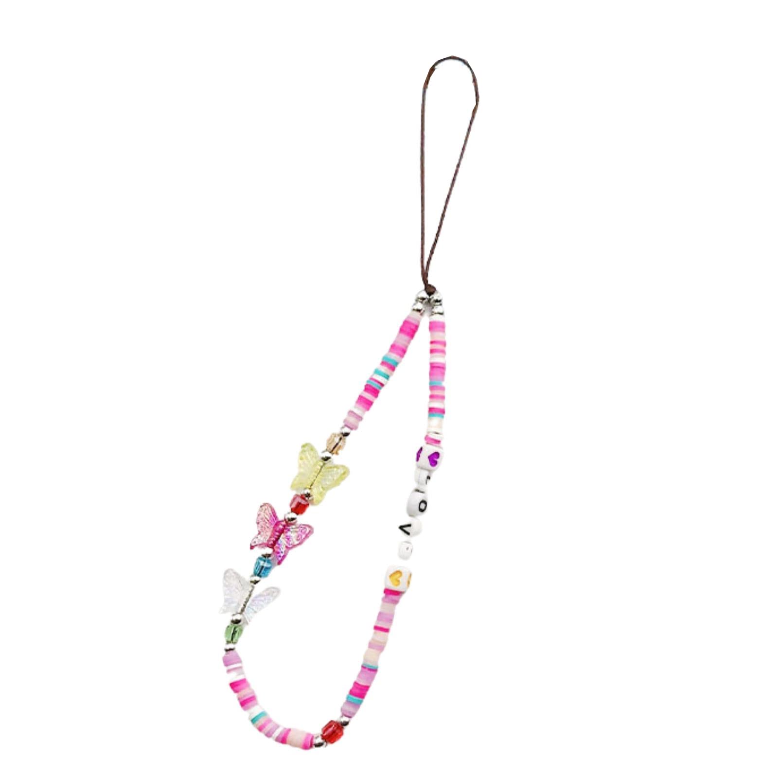 Handmade Beaded Phone Lanyard with Acrylic Polymer Clay Beads & Pearl Charms - Stylish Keychain for Women, Perfect for Phone Security & Fashion Accessory - Ideal for Work, Travel, and Everyday Use