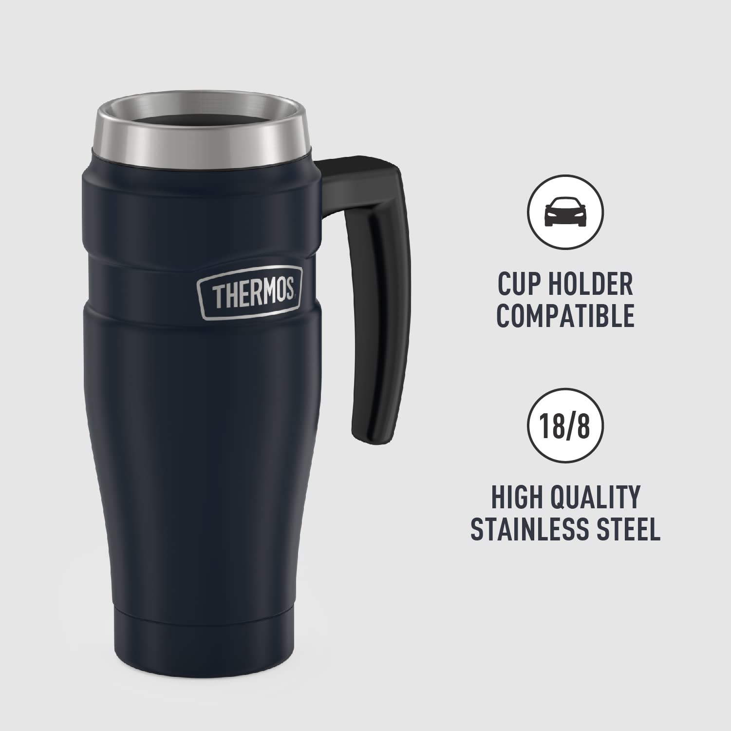THERMOS Stainless King Vacuum-Insulated Travel Mug - 16oz Leak-Proof Coffee Thermos, Double-Wall Insulation Keeps Drinks Hot/Cold for Hours - Perfect for Commuting, Camping & Office Use (Midnight Blue)