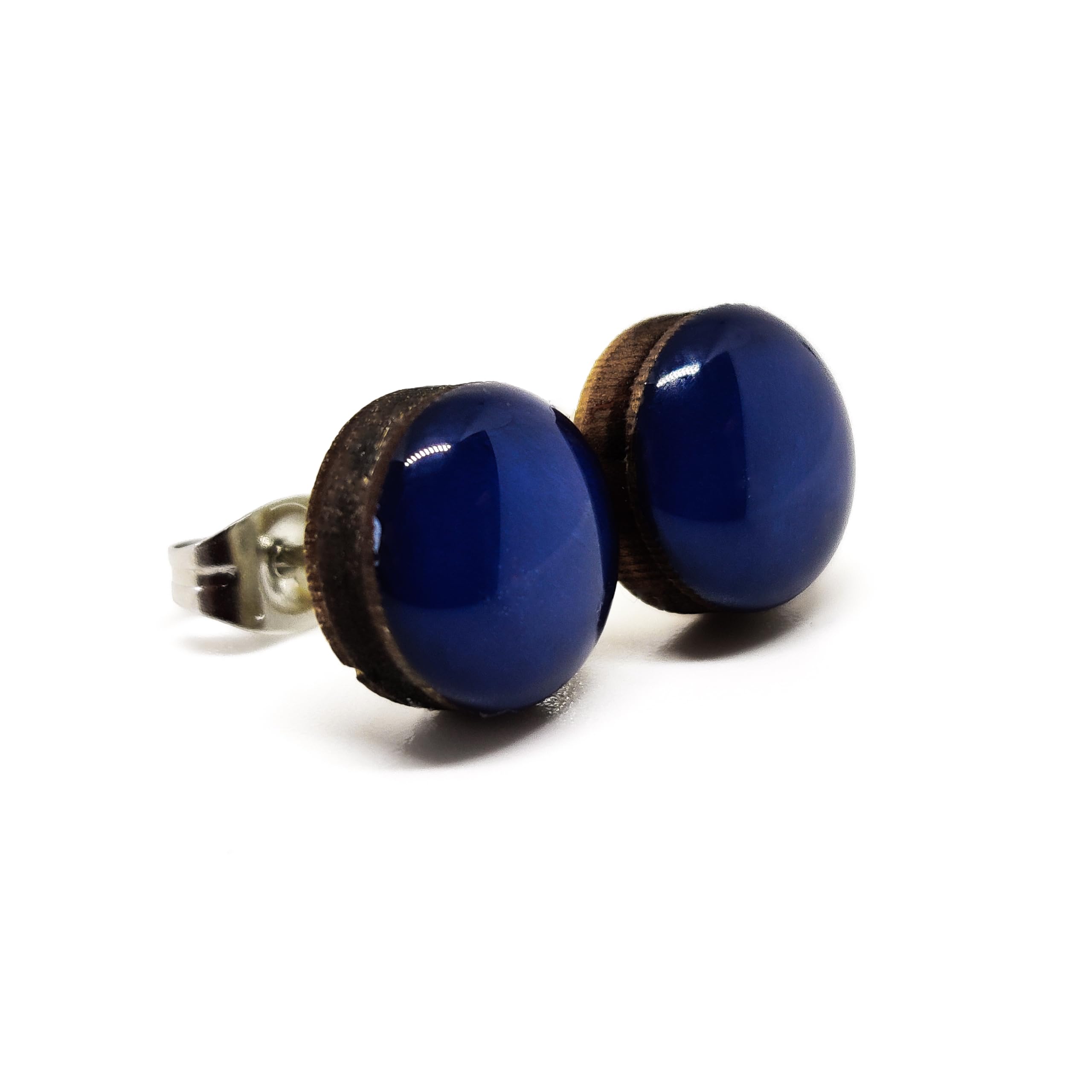 Navy Blue 10mm Round Stud Earrings for Women & Men - Hypoallergenic Stainless Steel Posts for Sensitive Ears - Handmade Color Dot Studs | Perfect for Everyday Wear, Gifts & Sensitive Skin