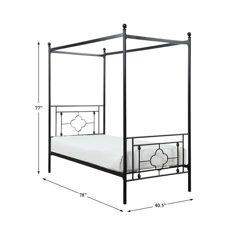 Pemberly Row Black Metal Twin Canopy Platform Bed Frame - Sturdy Modern Design for Kids Room, Guest Bedroom & Small Space Living