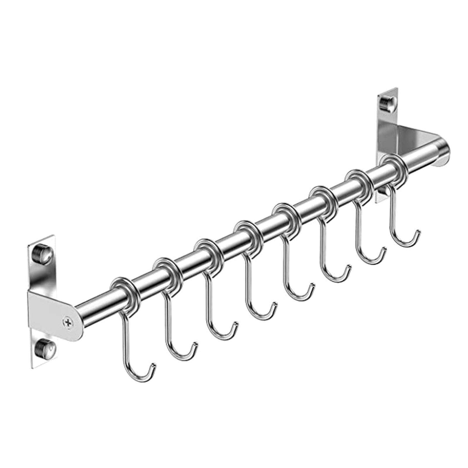 Stainless Steel Wall Mounted Utensil Rack with 6/8/10 Hooks - Space Saving Kitchen Organizer for Spoons, Forks & Cooking Tools - Perfect for Small Kitchens, RVs & Dorm Rooms