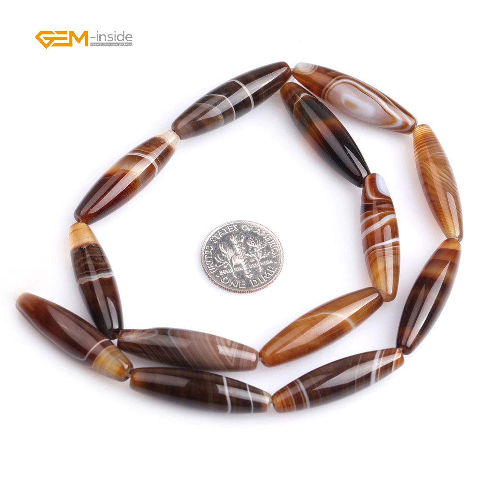 Natural Brown Botswana Onyx Agate Stone Beads 8x30mm - Semi-Precious Rice Olive Oval Beads for Jewelry Making, DIY Crafts, Chakras Healing & Meditation - 15