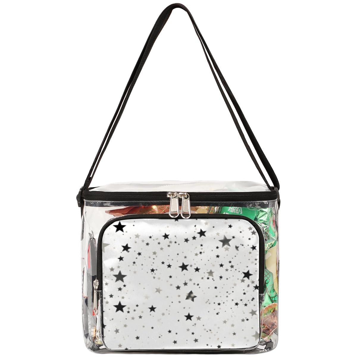 GzLeyigou Clear Transparent Tote Bag with Silver Stars - Shining Shoulder Crossbody Purse for Women | Perfect for Concerts, Stadium Events, Travel, Picnic & Outdoor Activities | Stadium Approved Lunch Bag