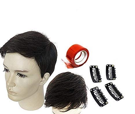 Premium Glan Hair Patch Toupee - Natural Human Hair Precut Wig for Men & Boys (9x7 Inches, Natural Black Brown) - Perfect for Thinning Hair, Bald Spots & Daily Wear
