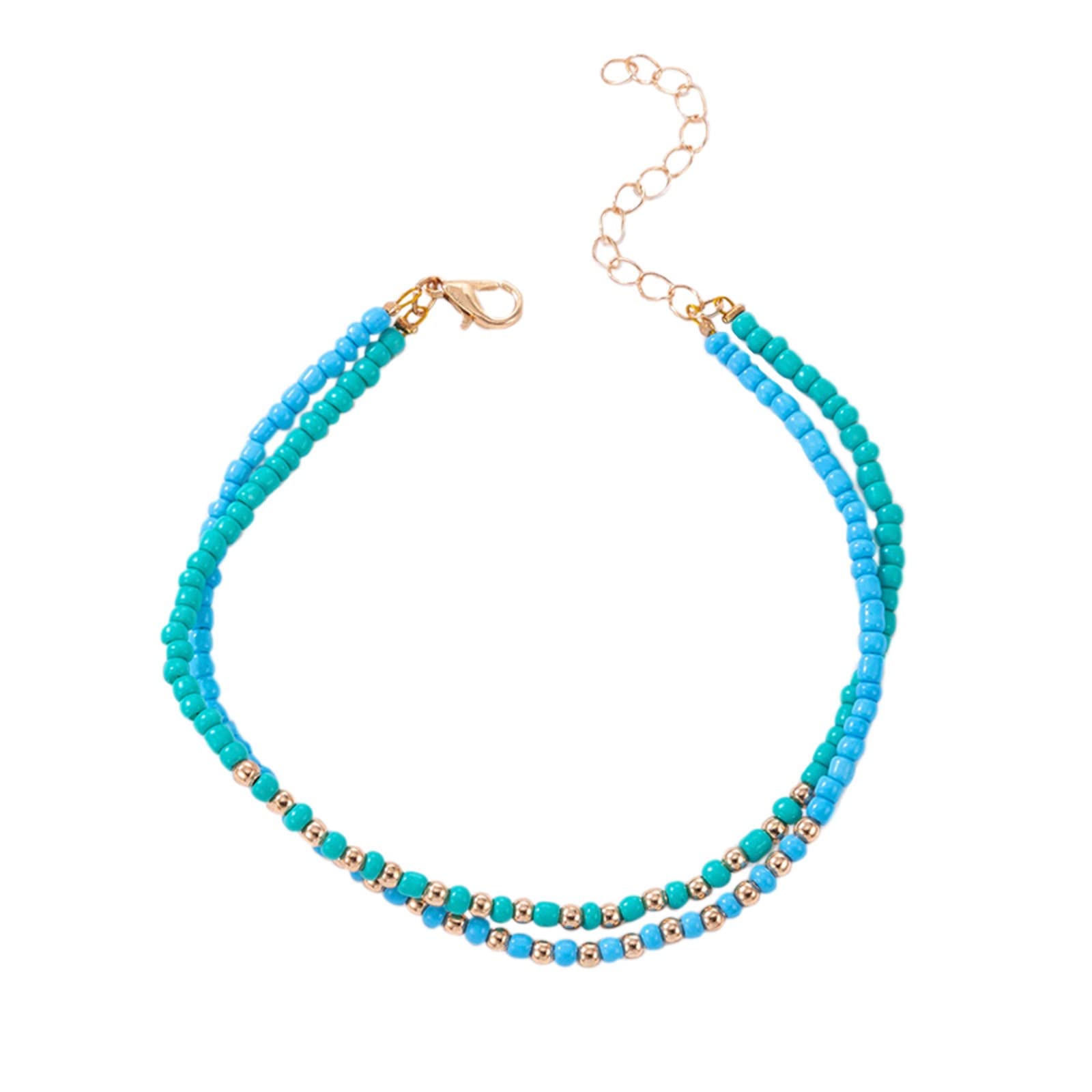 Adjustable Boho Layered Anklet with Cute Beads & Satellite Chain Heart - Trendy Ankle Bracelet for Women & Teen Girls - Perfect for Beach, Festival & Everyday Wear