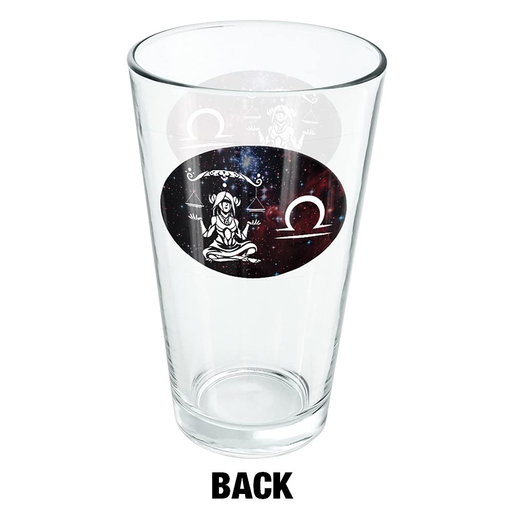 LOGOVISION Libra Zodiac Sign Horoscope Pint Glass - 16 oz Tempered Glass with Printed Space Design | Perfect Gift for Astrology Fans | Great for Cold Beverages, Soda, Water | Ideal for Home Bars, Parties & Zodiac-Themed Events