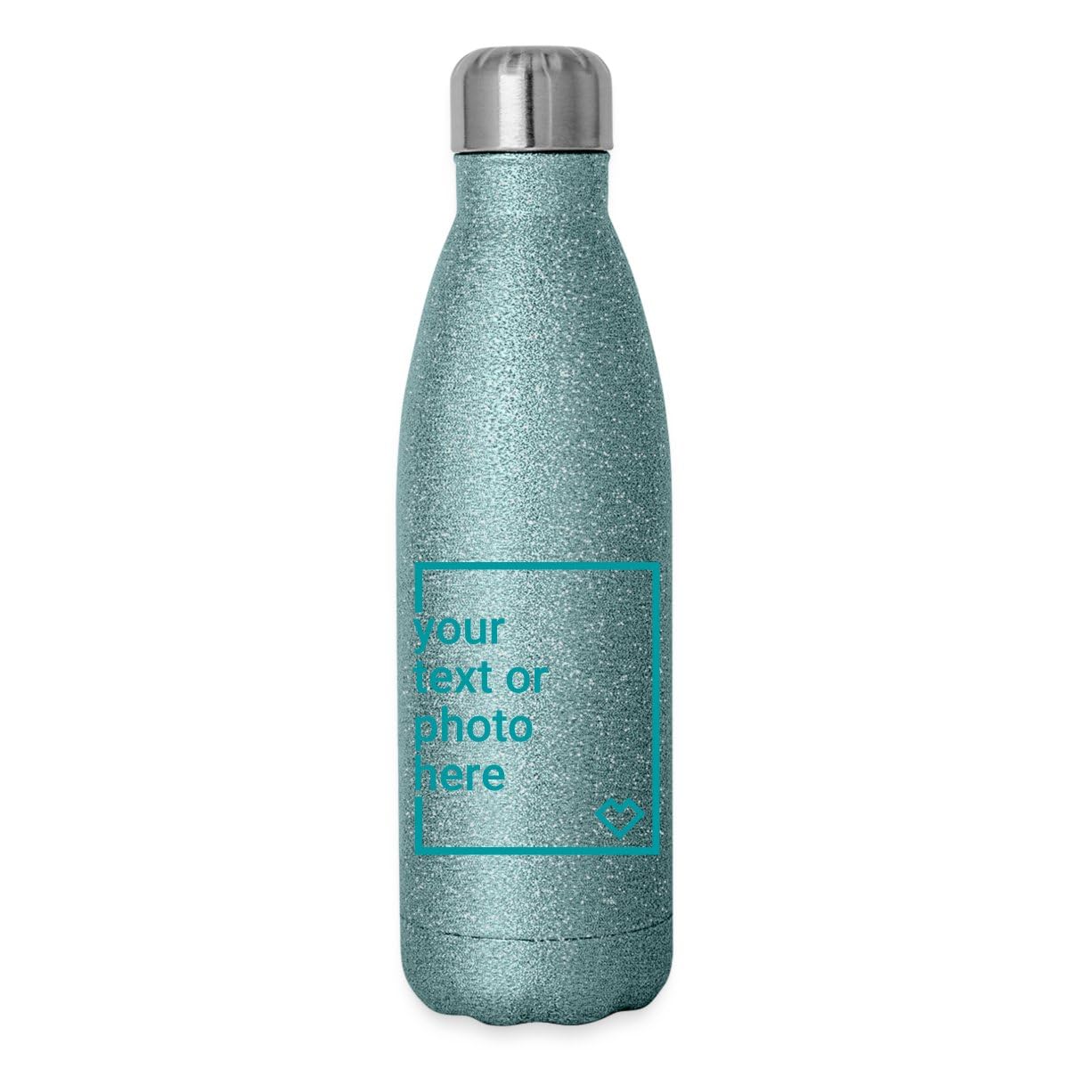 Custom Stainless Steel Water Bottle with Personalization - Add Your Own Text or Image | Insulated Turquoise Glitter Drinkware for Gym, Office & Outdoor Activities