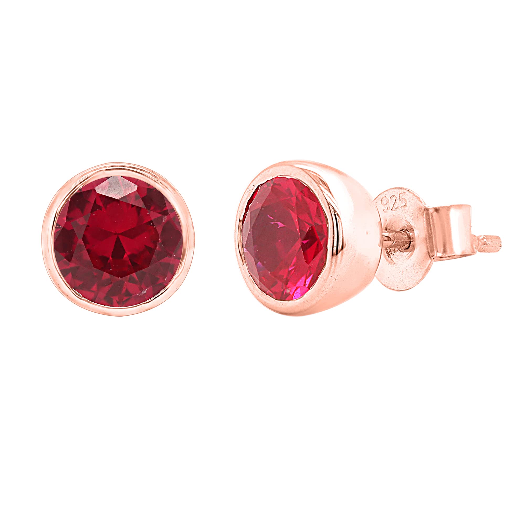 6.5MM Round Cut Simulated Birthstone Solitaire Stud Earrings - 14k Gold Over Sterling Silver Bezel Set Jewelry for Women | Perfect Gift for Birthdays, Anniversaries & Special Occasions