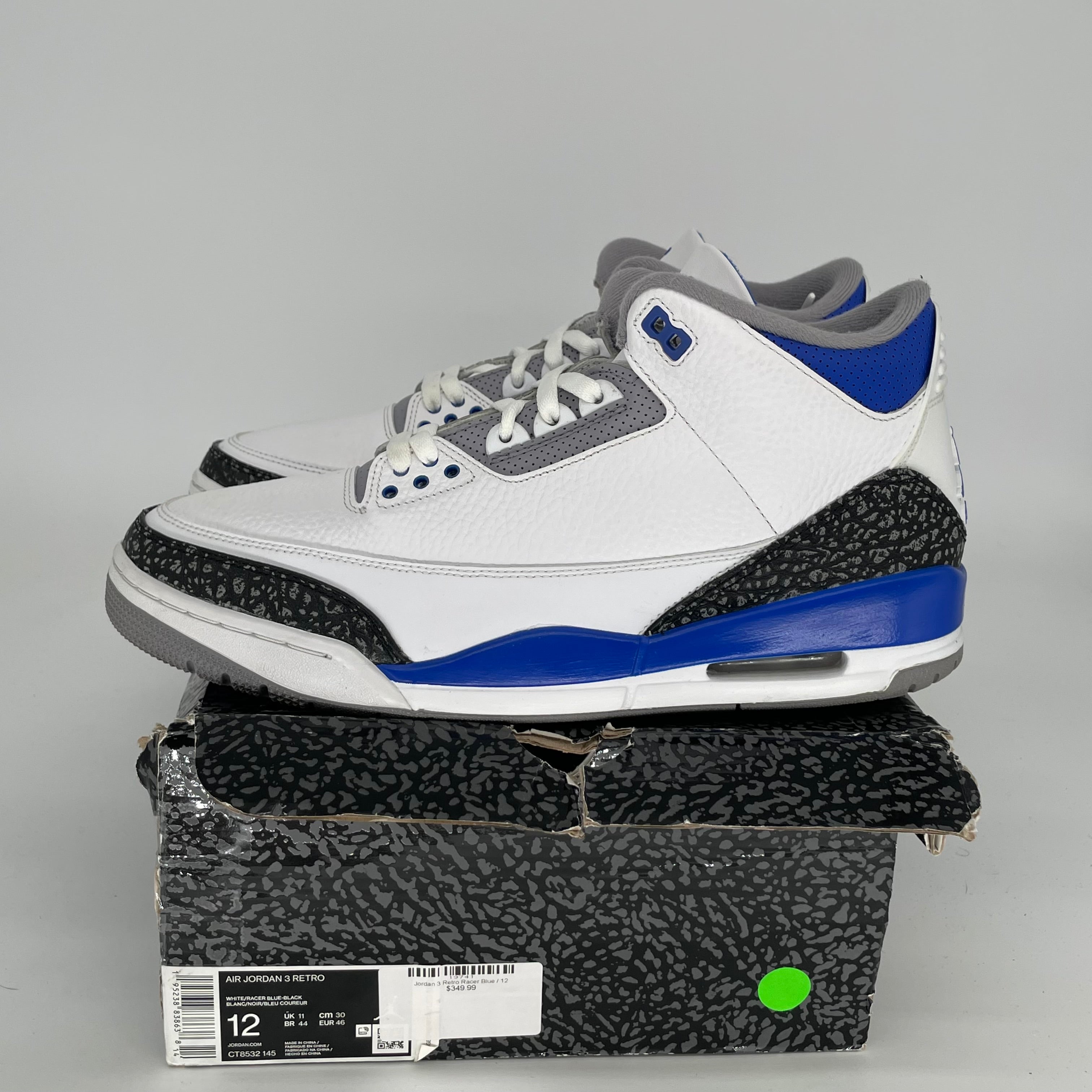 Original Title: AIR JORDAN 3 RACER BLUE SIZE 12 CT8532 145   Optimized Title: **Air Jordan 3 Retro Racer Blue Men's Basketball Shoes Size 12 - CT8532-145 | Stylish Sneakers for Casual Wear, Sports & Street Fashion**