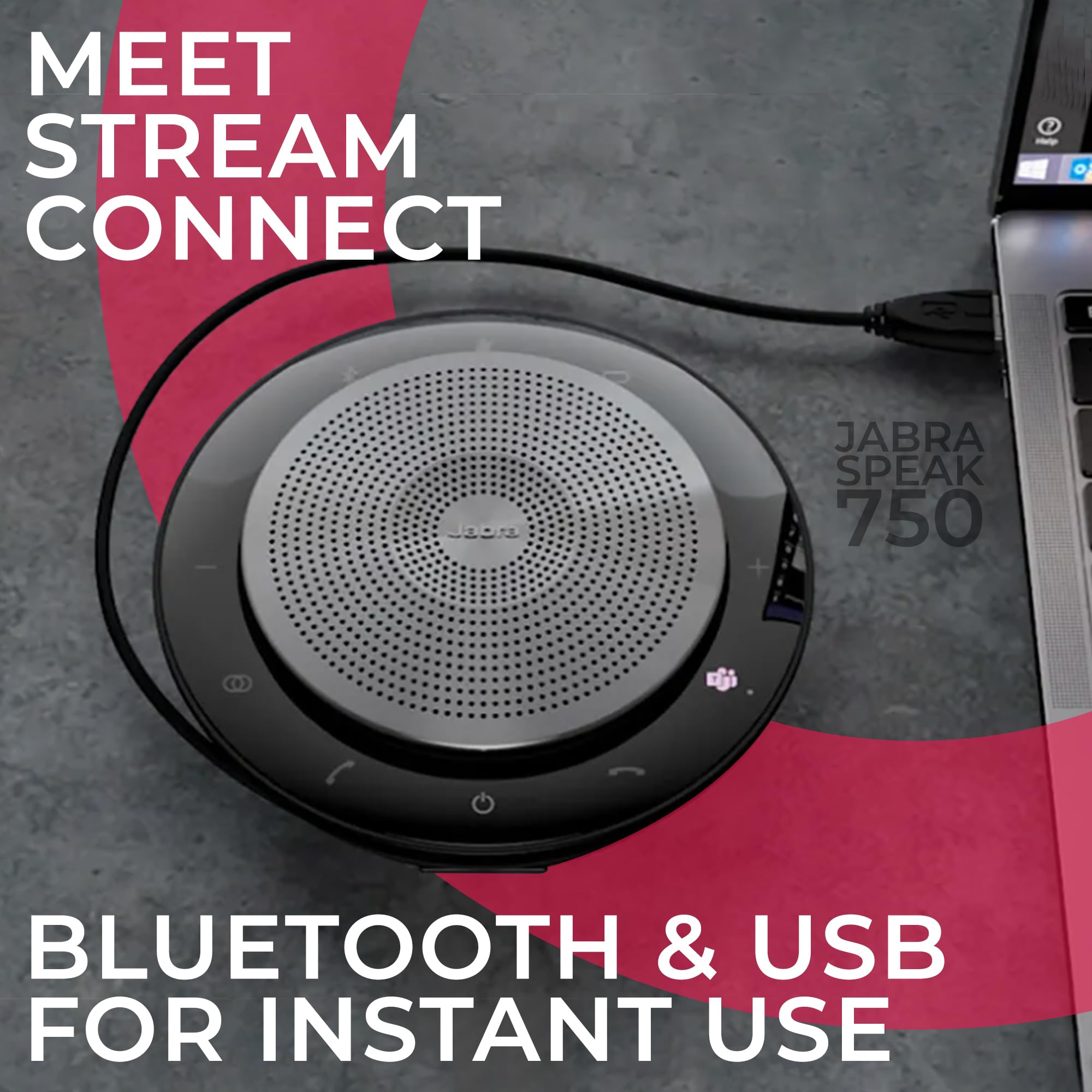 Jabra Speak 750 MS Bluetooth Speakerphone with USB Dongle - Certified for Microsoft Teams - Compatible with PC, Mac, Tablet & Smartphone - Includes Microfiber Cloth - Perfect for Conference Calls & Remote Work
