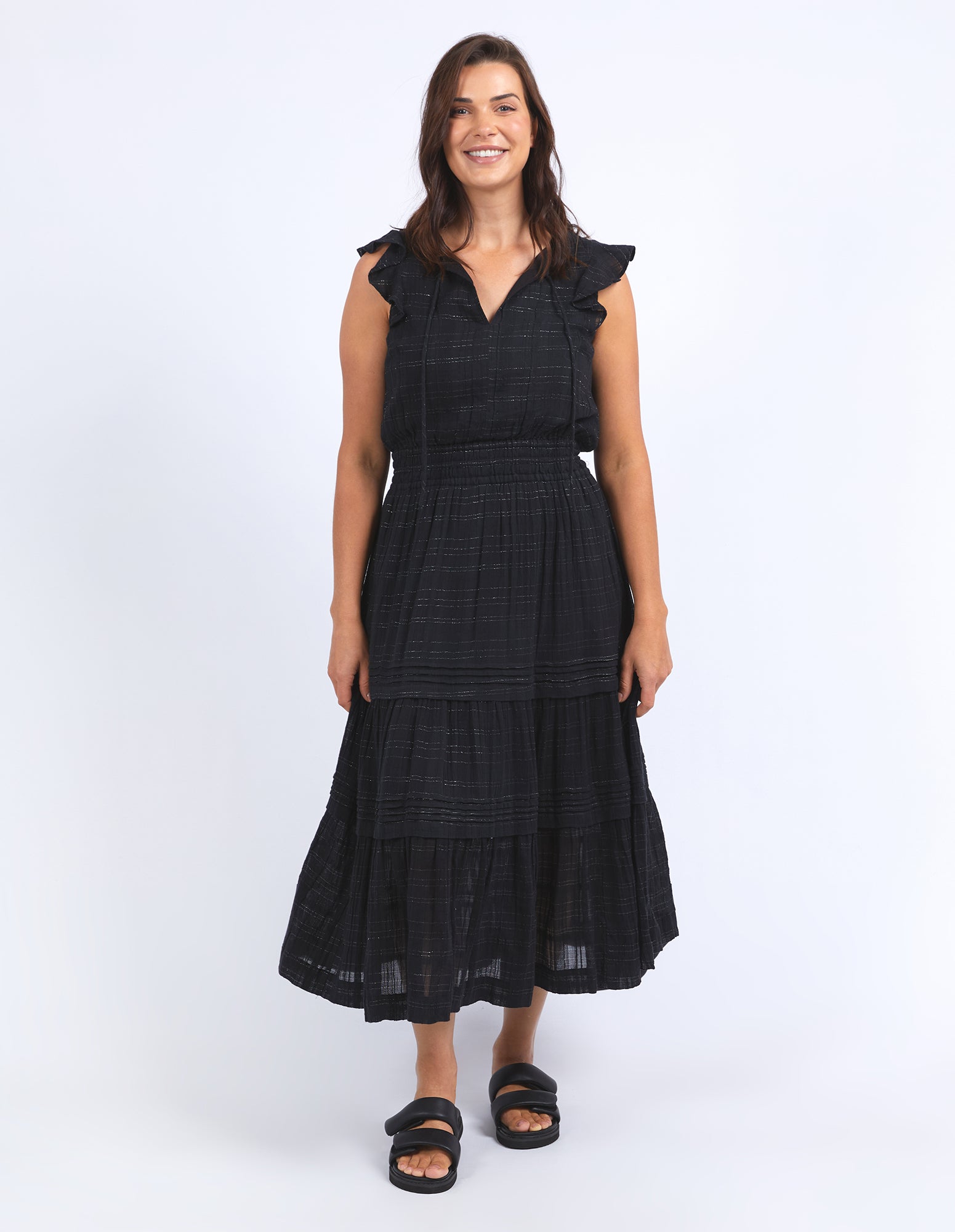 Elm Isabella Dress for Women - Elegant Black Flowy Midi Dress for Casual Wear, Date Night & Special Occasions