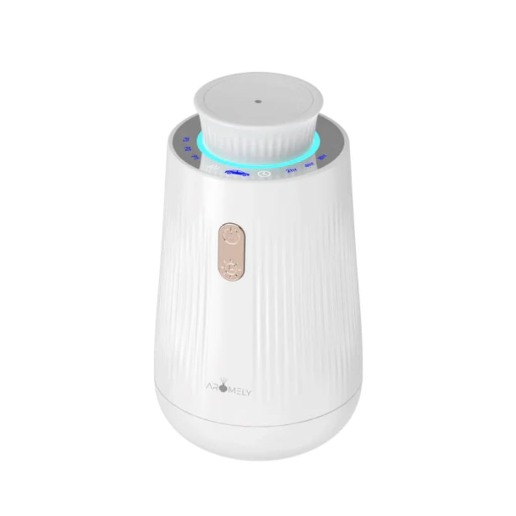 Smart Car Air Freshener Diffuser - Rechargeable USB Car Aroma Diffuser with Adjustable Intensity, Waterless & Zero Residue, Eliminates Car Odors (Silver-White) - Perfect for Road Trips, Daily Commutes & Office Use