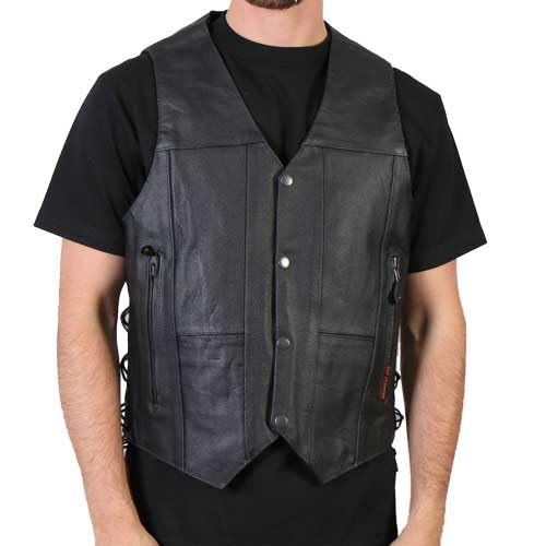 Men's Heavy Leather Vest with Side Lace - Premium Biker Jacket for Motorcycle Riding & Outdoor Adventures | Durable Genuine Leather Fashion for Men