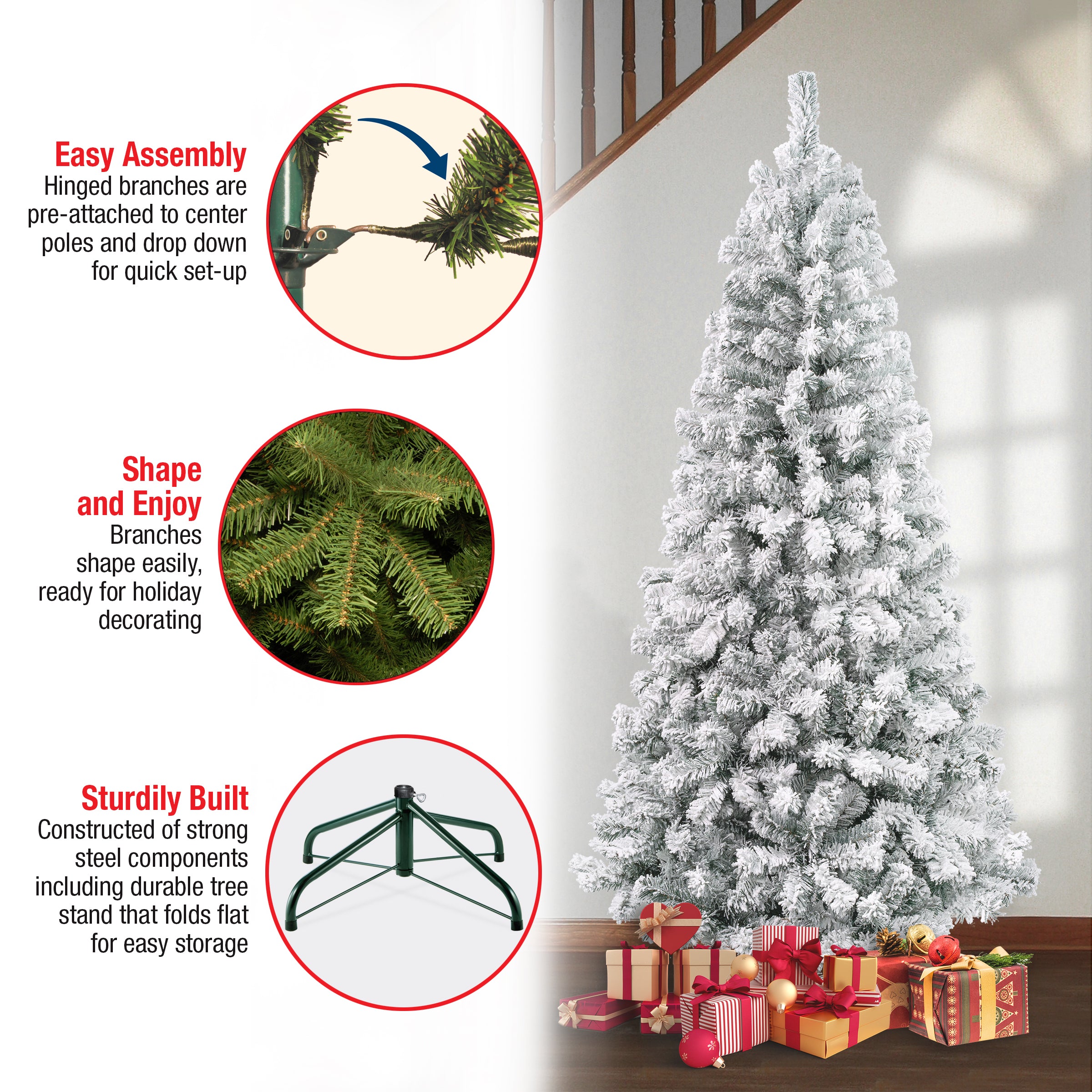 7.5 ft. Premium Acacia Flocked Christmas Tree - Realistic Snow-Covered Branches for Holiday Home Decor, Living Room, Office & Party Decoration