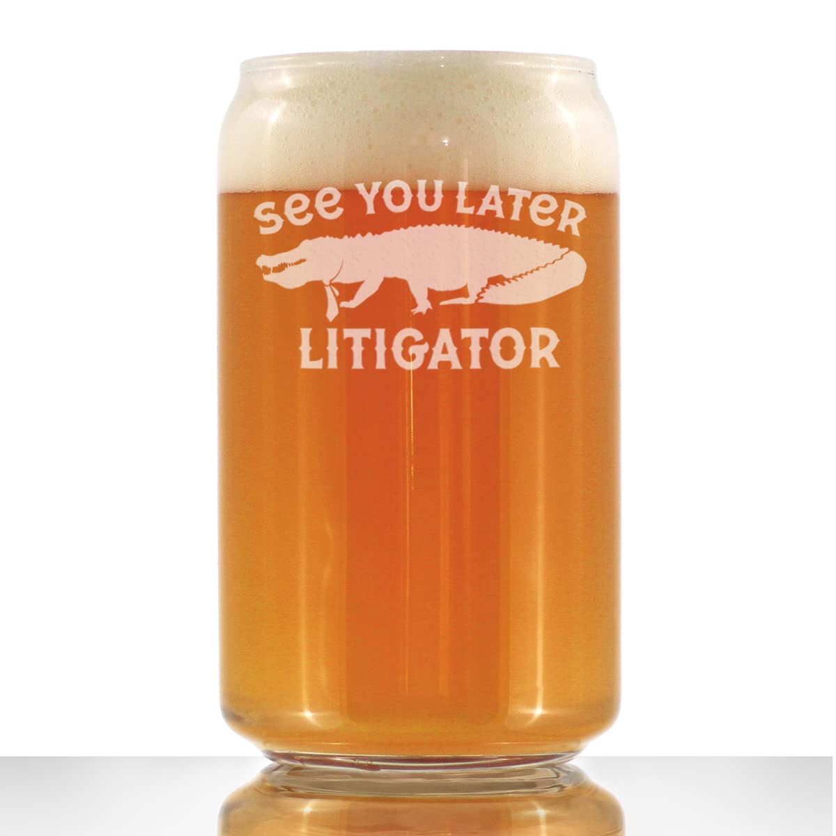 Funny Lawyer Gifts - See You Later Litigator Beer Can Pint Glass - 16 oz Humorous Law School Graduation Gift for Attorneys - Perfect for Office Parties & Legal Celebrations