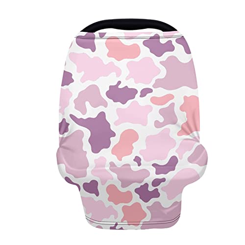 PZZ BEACH Pink & Purple Cow Print Baby Car Seat Cover - Nursing Canopy & Breastfeeding Scarf for Privacy - Perfect for Strollers, Shopping, and Outdoor Activities