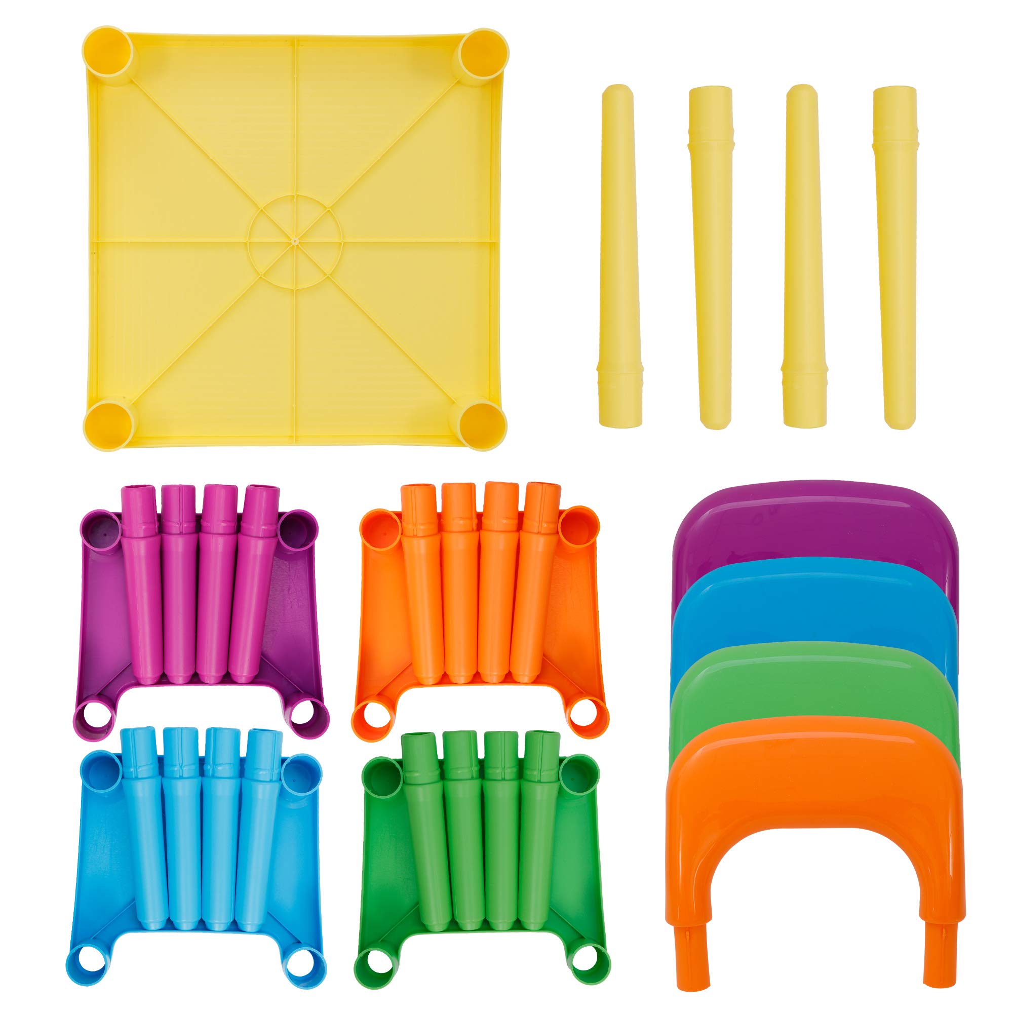 ZENY Kids Plastic Table and 4 Chairs Set - Colorful Playroom Furniture for Reading, Training, Arts & Crafts | Perfect for Toddler Activities, Preschool Learning & Home Play Area