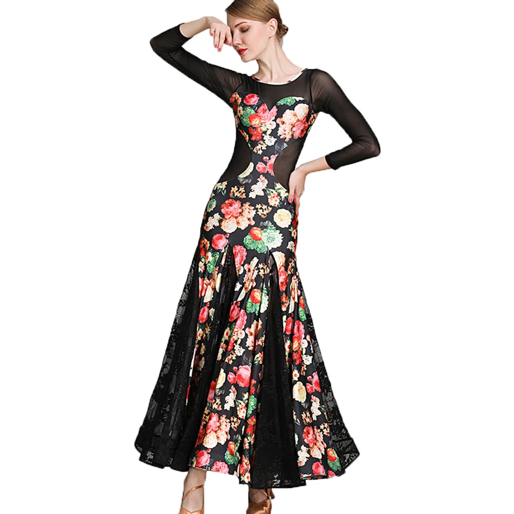 Elegant Lace Modern Tango Ballroom Dance Dress for Women - Performance Wear, Party Outfit & Waltz Practice Costume | Perfect for Competitions, Social Dancing & Latin Dance Events