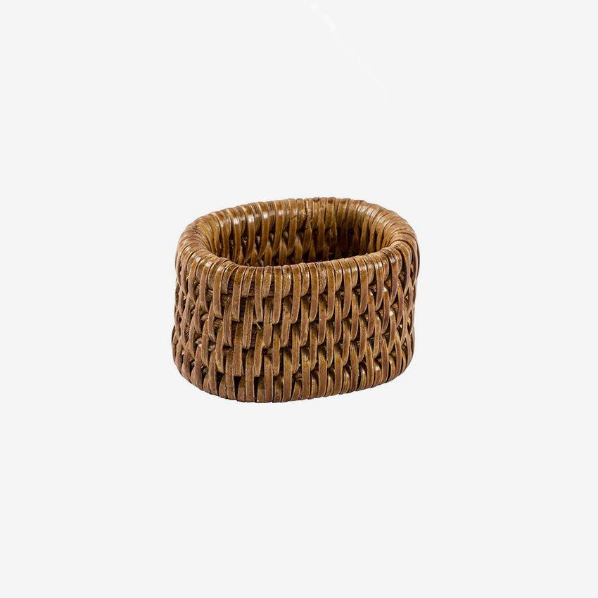 Caspari Dark Natural Rattan Napkin Rings - Set of 4 for Elegant Table Setting, Wedding Decor, and Holiday Dining