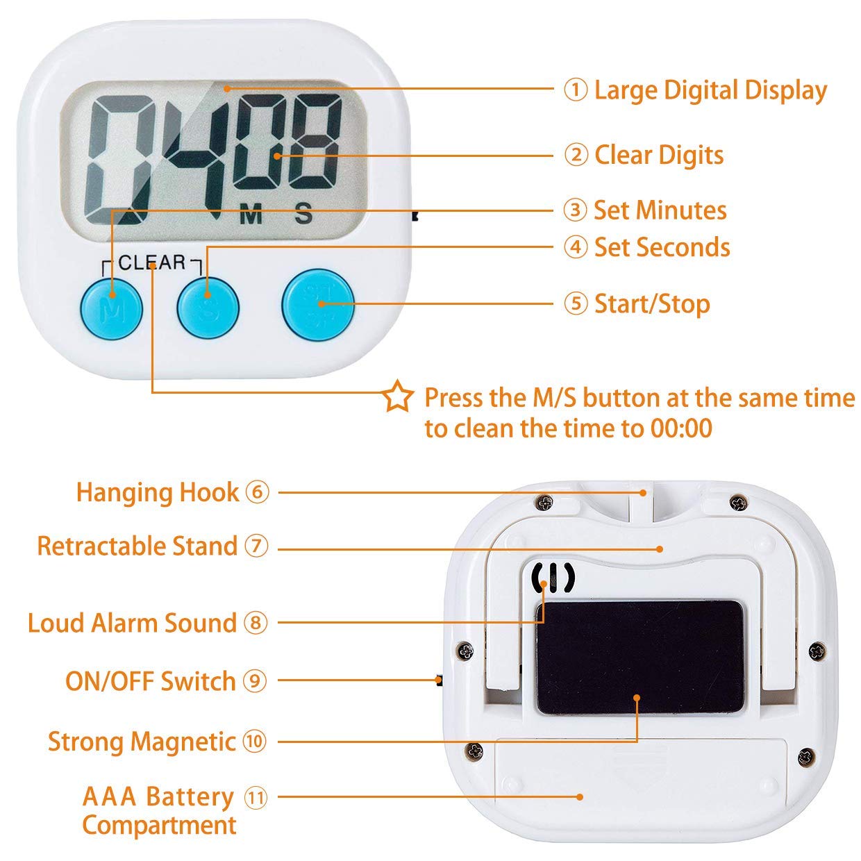 4 Pack Digital Timer with Large Display & Loud Alarm - Countdown & Kitchen Timer for Cooking, Baking, Exercise, and Classroom Use