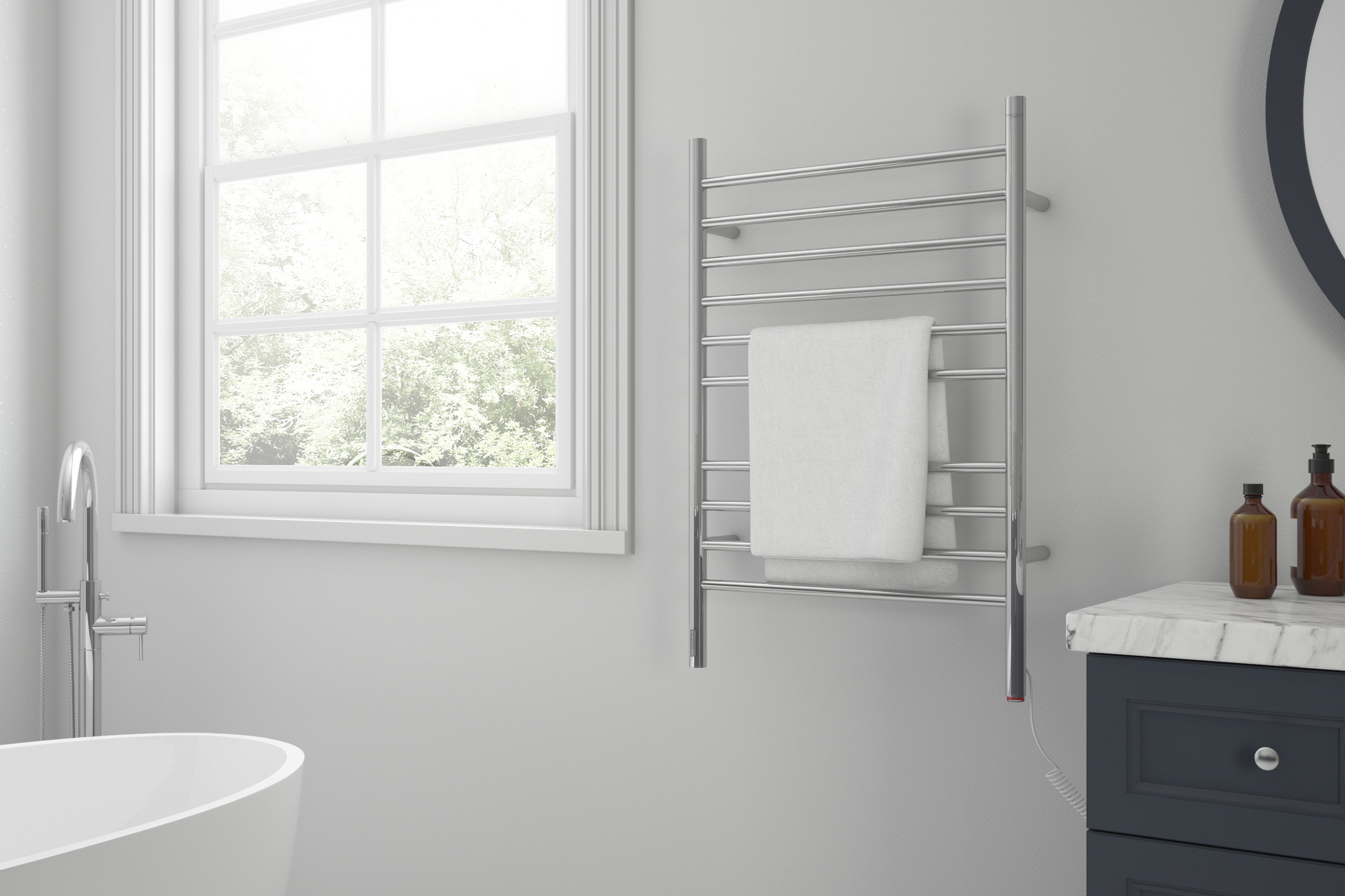 Argenta OBT 10 Bar Hardwired & Plug-in Electric Towel Warmer with Timer - Polished Stainless Steel - Perfect for Bathroom, Spa & Luxury Home Use