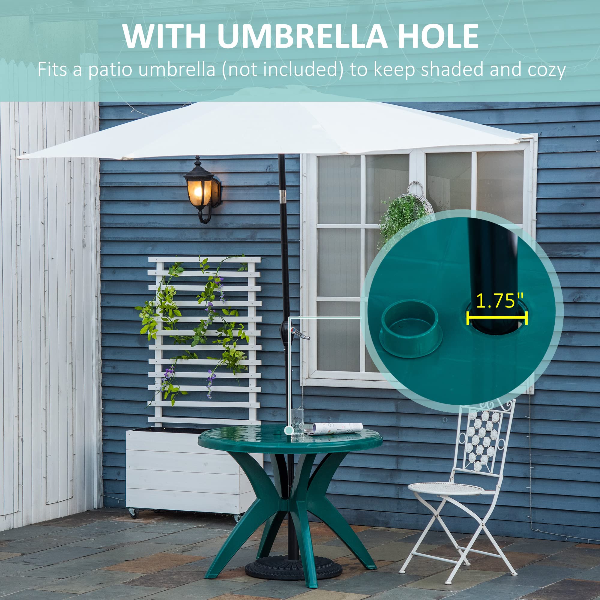 Outsunny 36.25 Inch Round Plastic Outdoor Patio Table with Umbrella Hole - Weather-Resistant Bistro Dining Table for Garden, Backyard, Poolside, Restaurant, Cafe | Perfect for Outdoor Entertaining, Al Fresco Dining, and Relaxing in Your Yard