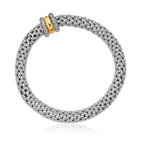18K Yellow Gold & Sterling Silver Popcorn Chain Stretchable Bangle Bracelet - Elegant Stackable Jewelry for Women, Perfect for Parties, Weddings & Everyday Wear