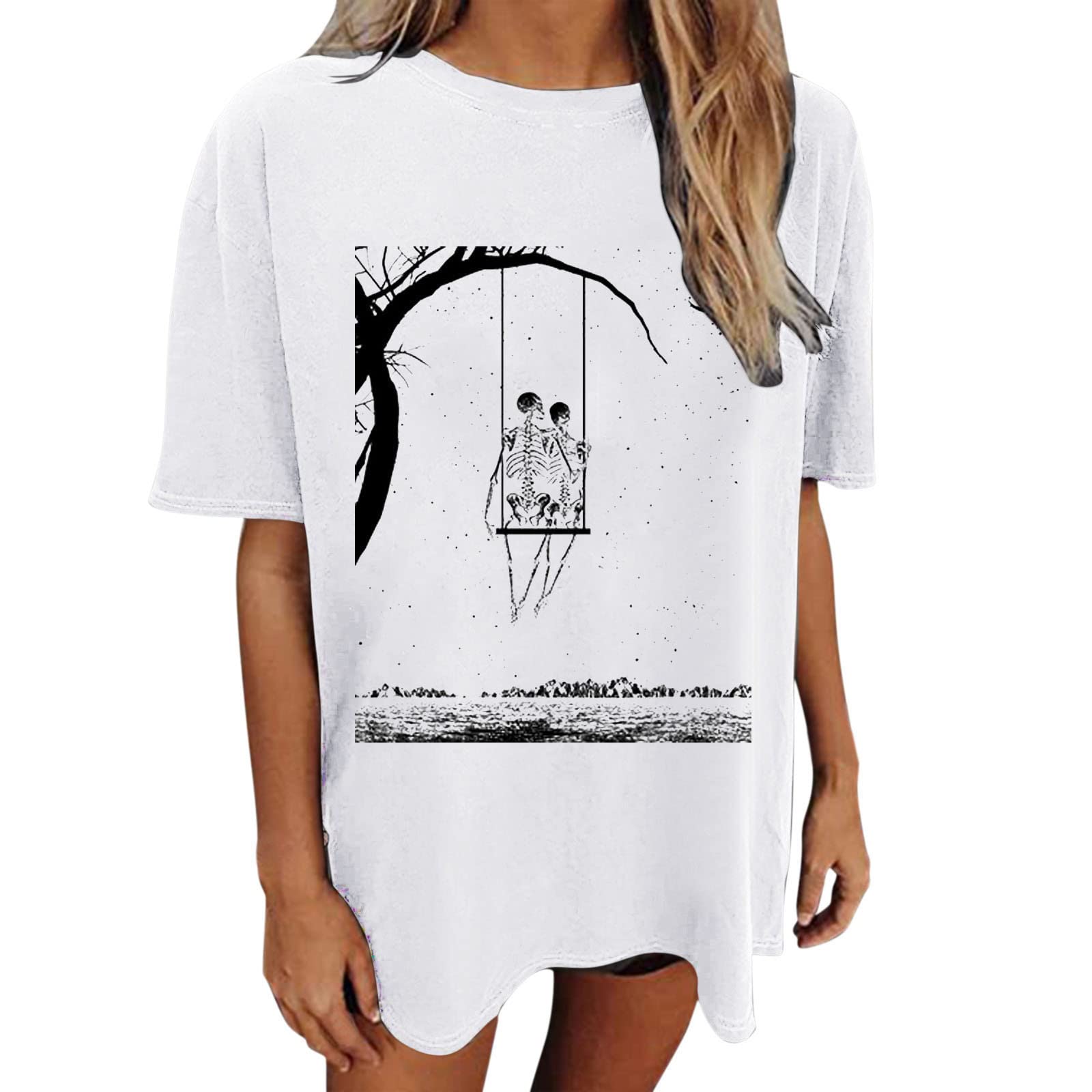 DGTVVR Women's Thermal Tops - Casual Printed Short Sleeve Blouse with Round Neck, Tunic Tee Shirt for Everyday Wear | Perfect for Layering, Office & Weekend Outfits