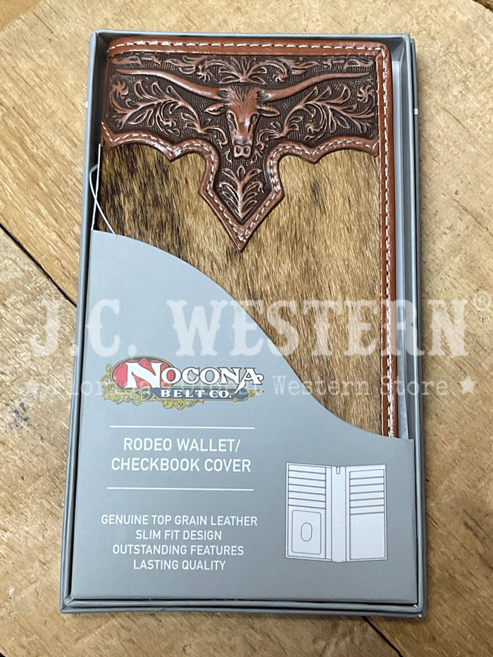 Nocona Men's Rodeo Longhorn Overlay Leather Wallet - Brown Genuine Cowhide Bifold Wallet for Cowboy, Western Style, Gift for Men - Perfect for Rodeo, Ranch Work & Everyday Carry