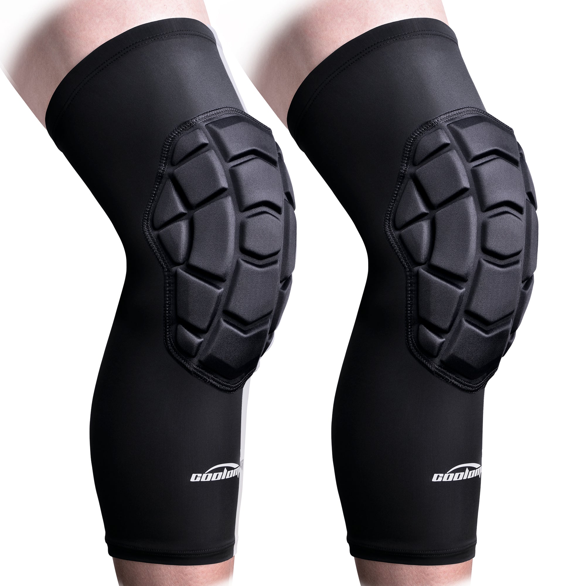 COOLOMG Knee Pads - Protective Knee Compression Sleeves for Basketball, Wrestling, Football & Volleyball - Youth & Adult Sizes (Black/White) - Ideal for Sports Training, Gym Workouts & Injury Prevention