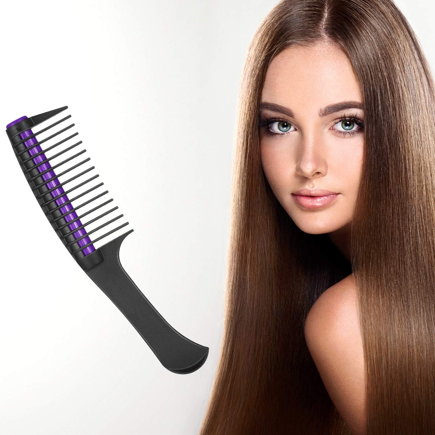 3 Pack Hair Combs with Rollers - Detangling & Anti-Splicing Salon Combs for Barber, Hair Dye & Styling - Black & Purple Professional Hair Tools for Smooth Blowouts & Color Application
