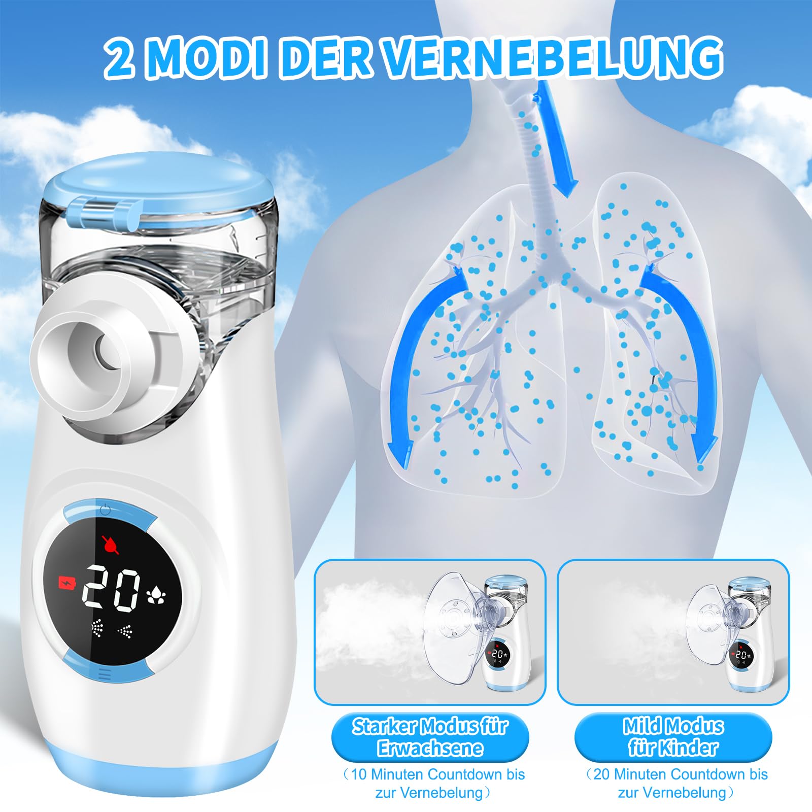 Portable Digital Nebulizer for Kids & Adults - Quiet Inhaler with 2 Masks | Home & Travel Use