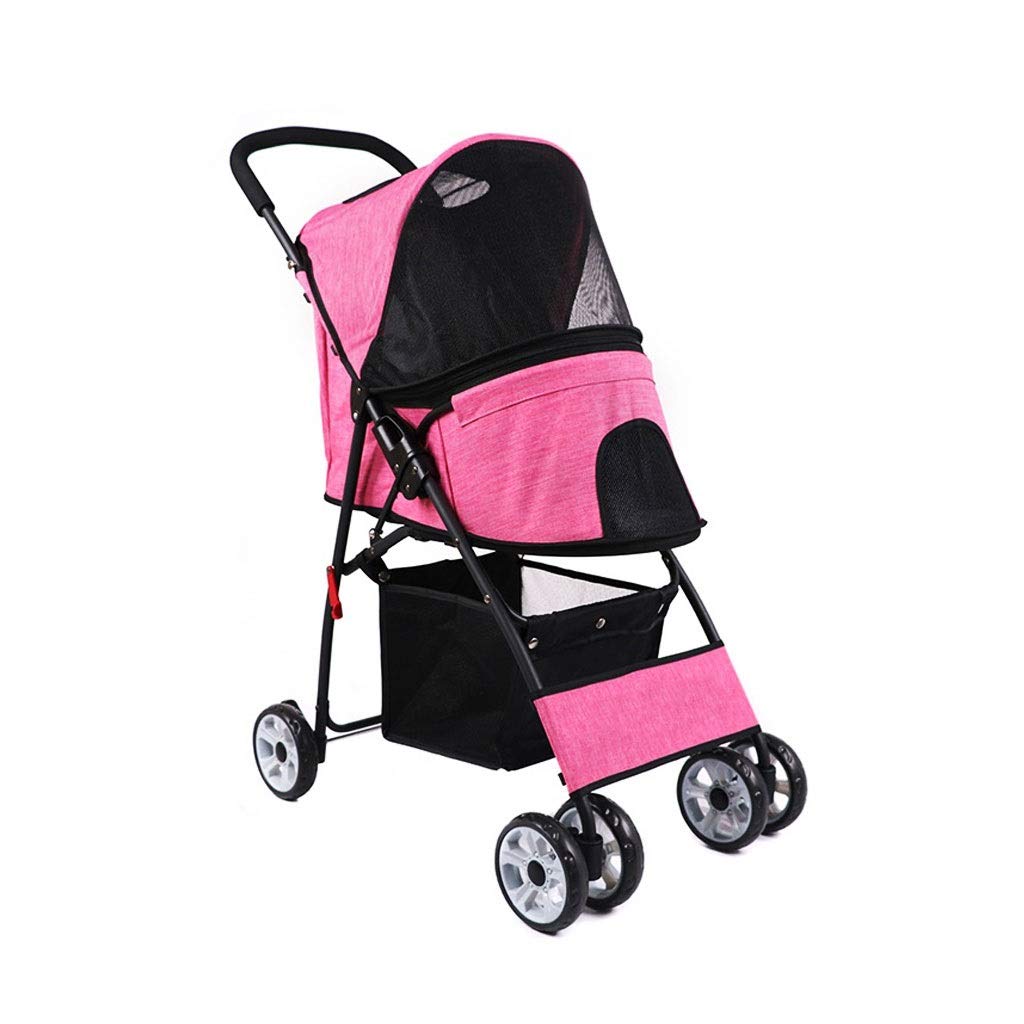 GXDHOME Lightweight Pet Stroller for Small Dogs & Cats - Foldable Jogger Stroller with Large Storage Basket, Breathable Oxford Cloth (Rose Red) - Perfect for Park Walks, Vet Visits & Shopping Trips